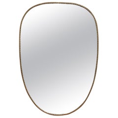 Mid-Century Italian Wall Mirror with Brass Frame and Beading (circa 1950s)