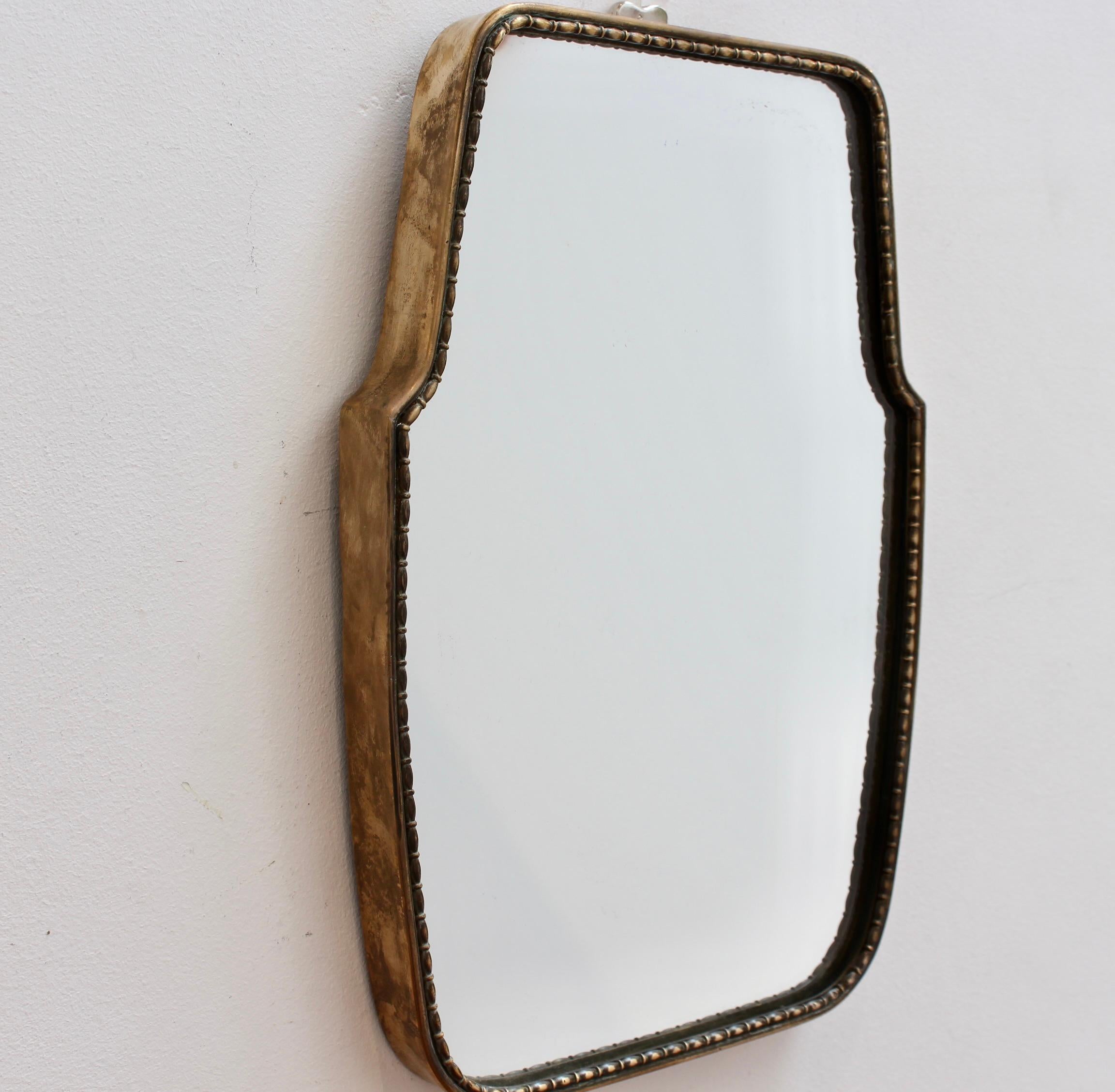 Mid-Century Modern Mid-Century Italian Wall Mirror with Brass Frame and Beading - Small