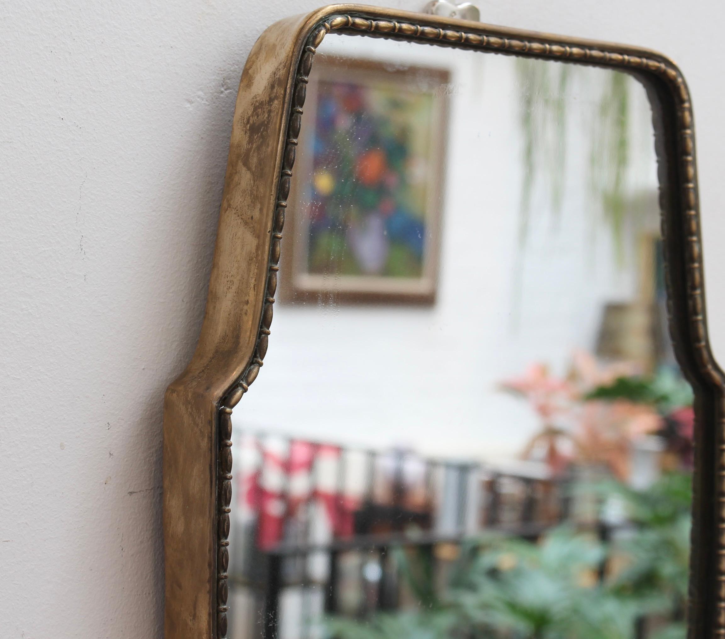 Mid-Century Italian Wall Mirror with Brass Frame and Beading - Small In Good Condition In London, GB