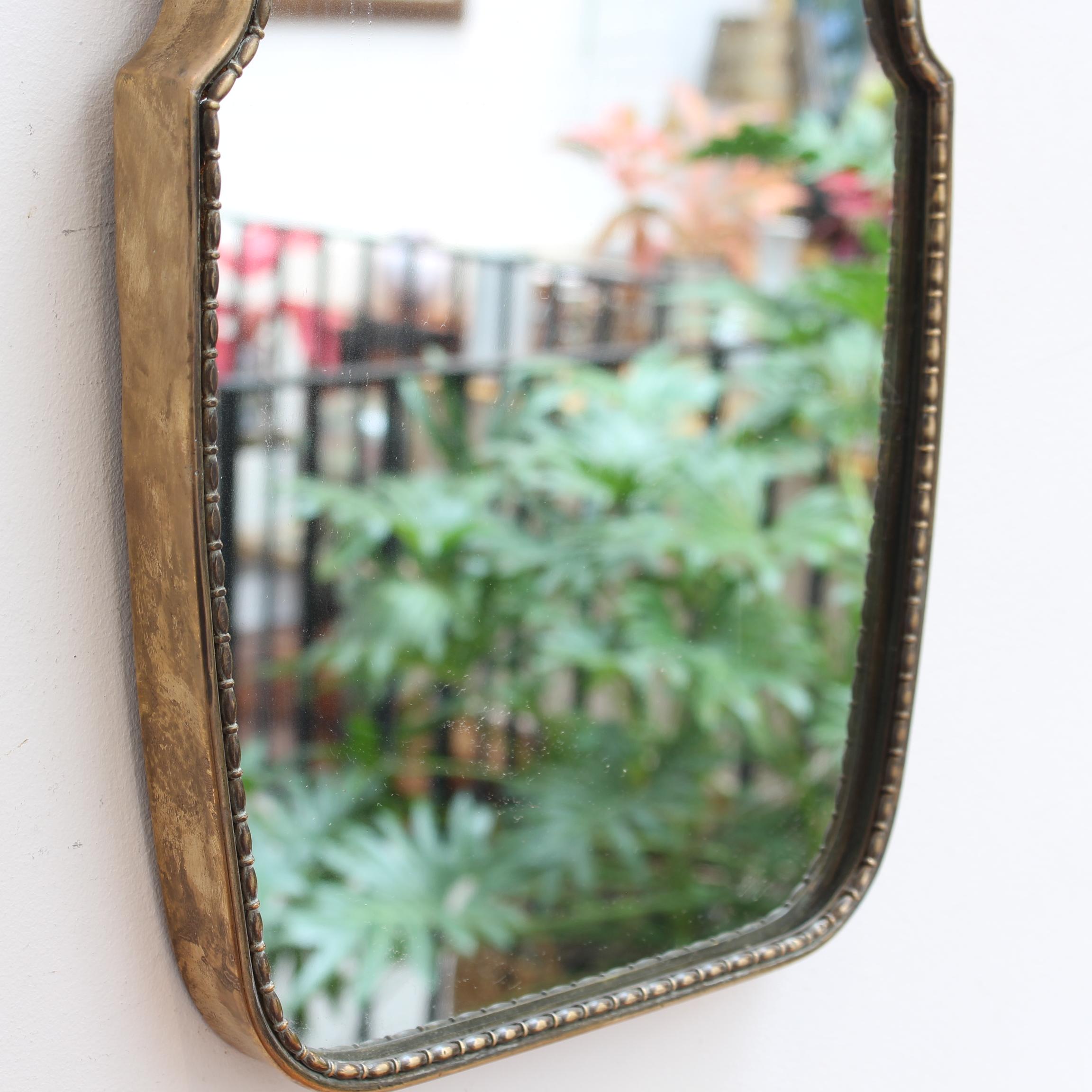 Mid-Century Italian Wall Mirror with Brass Frame and Beading - Small 1