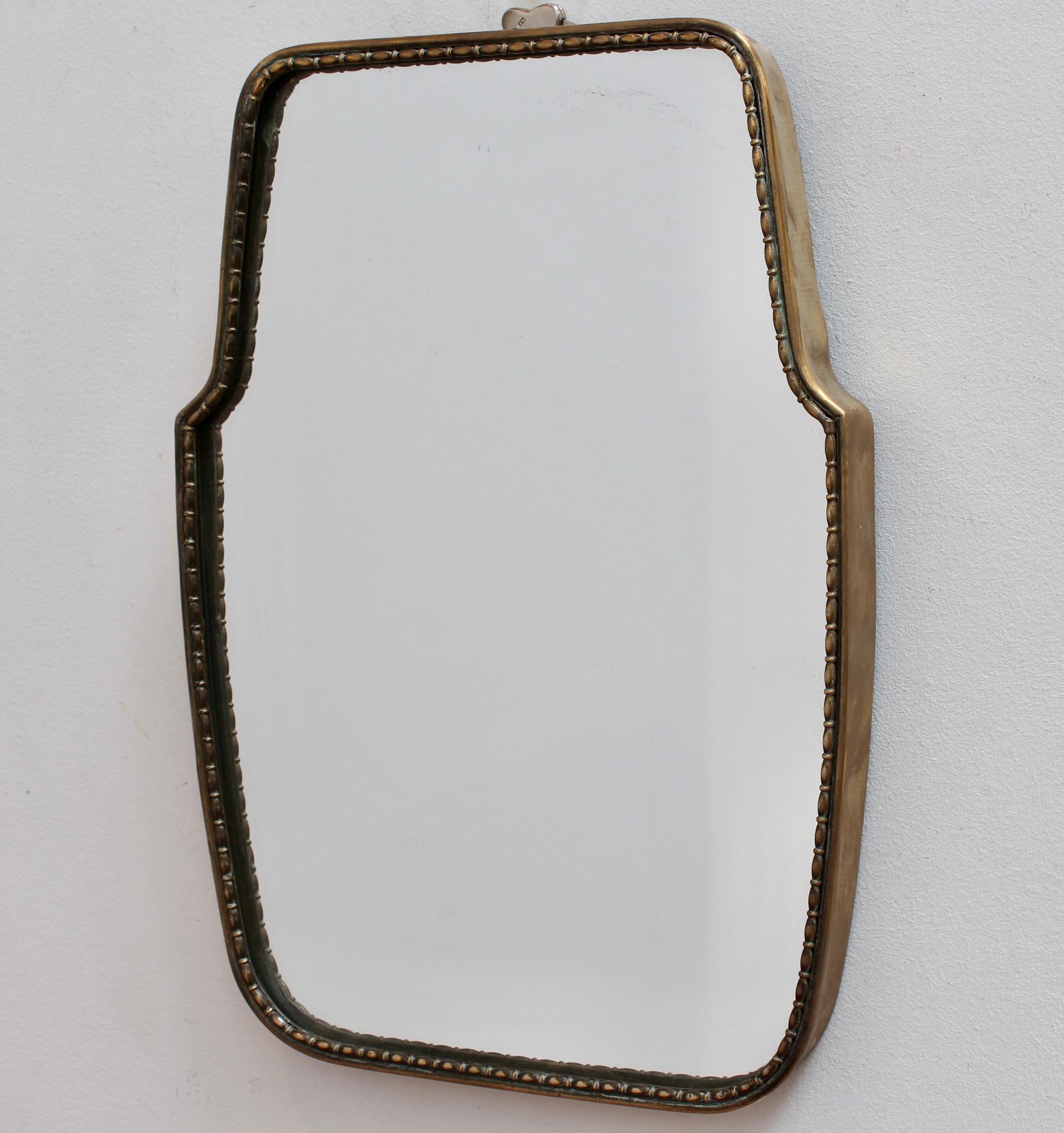 Mid-Century Italian Wall Mirror with Brass Frame and Beading - Small 2