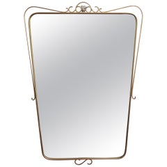 Mid-Century Italian Wall Mirror with Brass Frame and Decorative Surround, 1950s