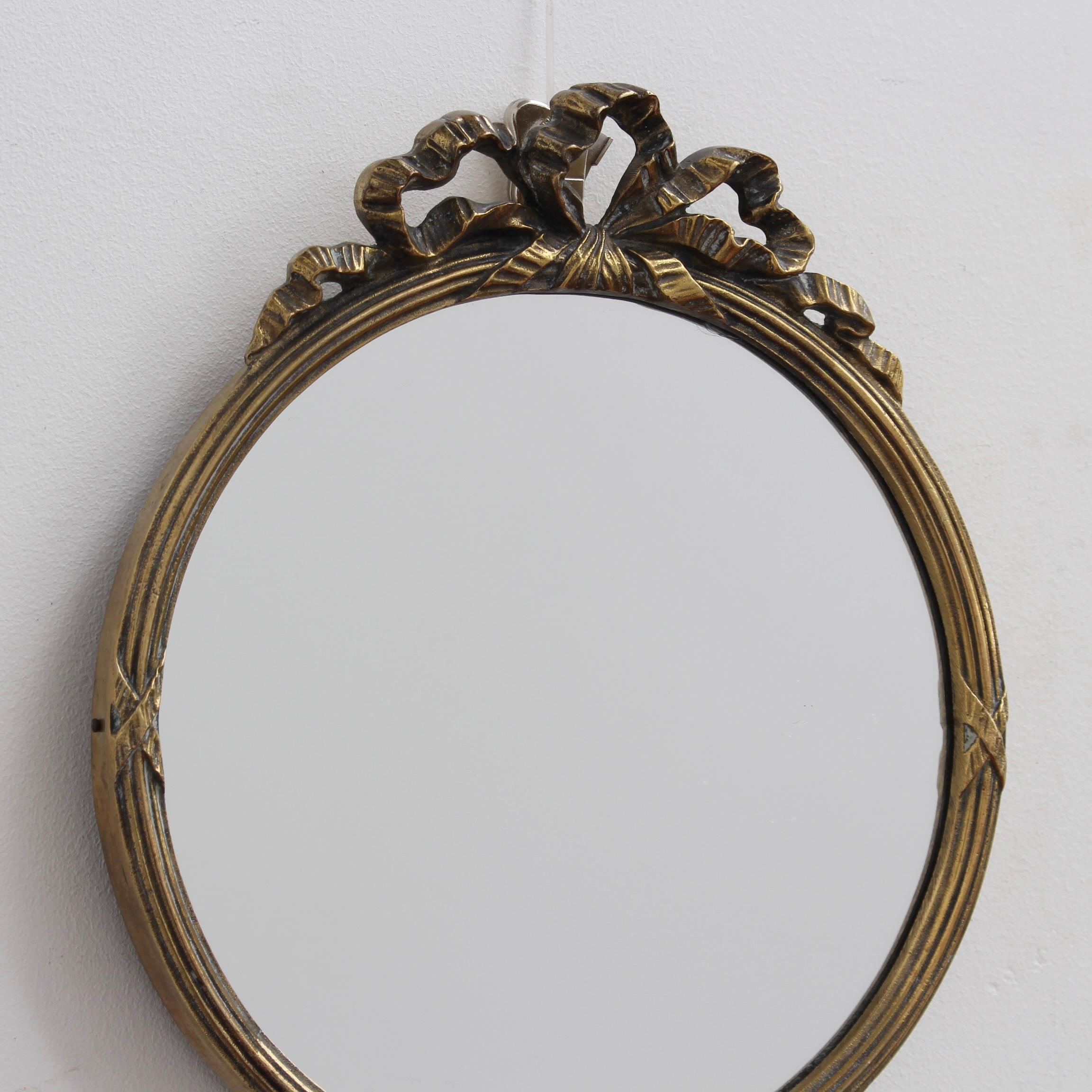 Mid-Century Italian Wall Mirror with Brass Frame and Ribbon Crest 'circa 1950s'  1