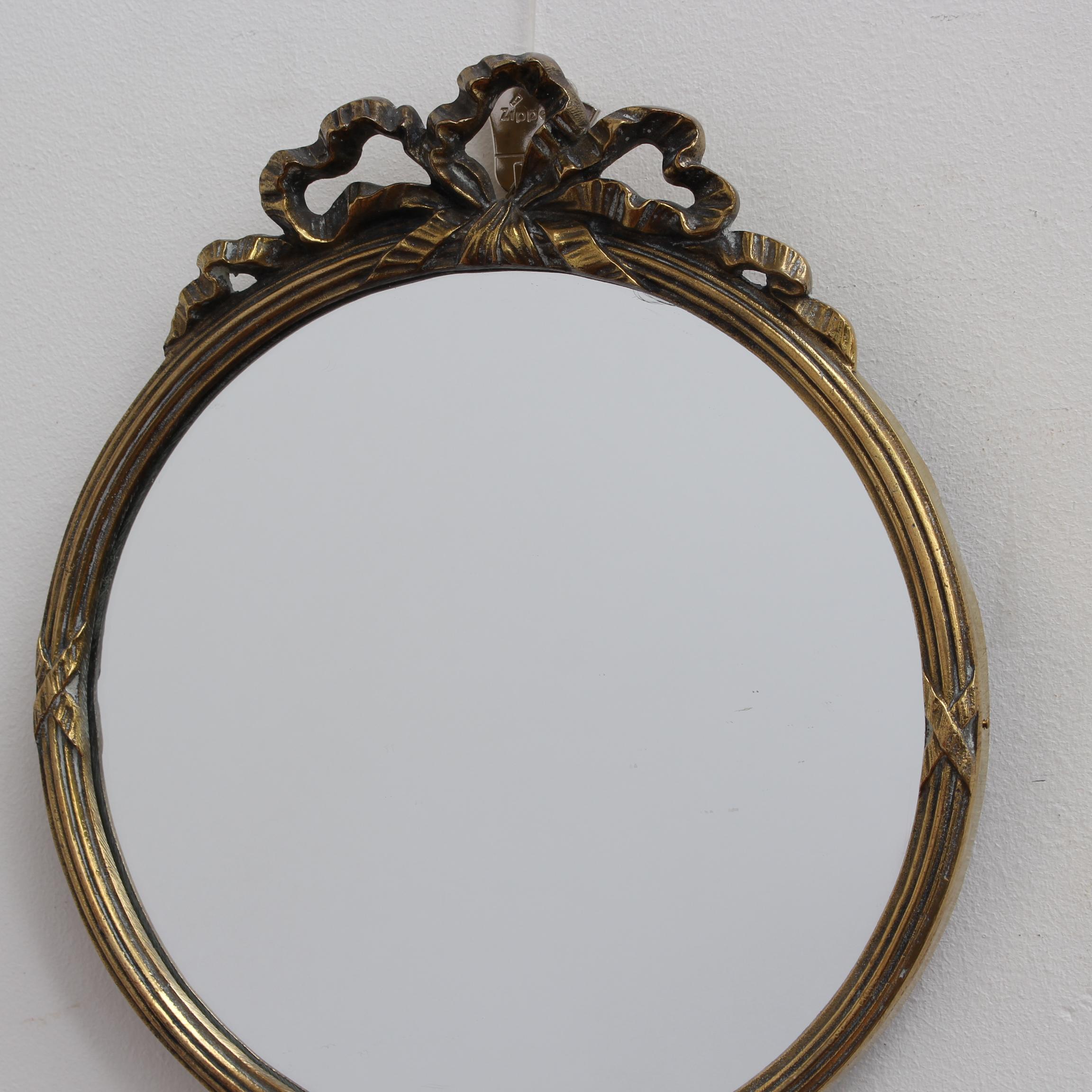 Mid-Century Italian Wall Mirror with Brass Frame and Ribbon Crest 'circa 1950s' 3