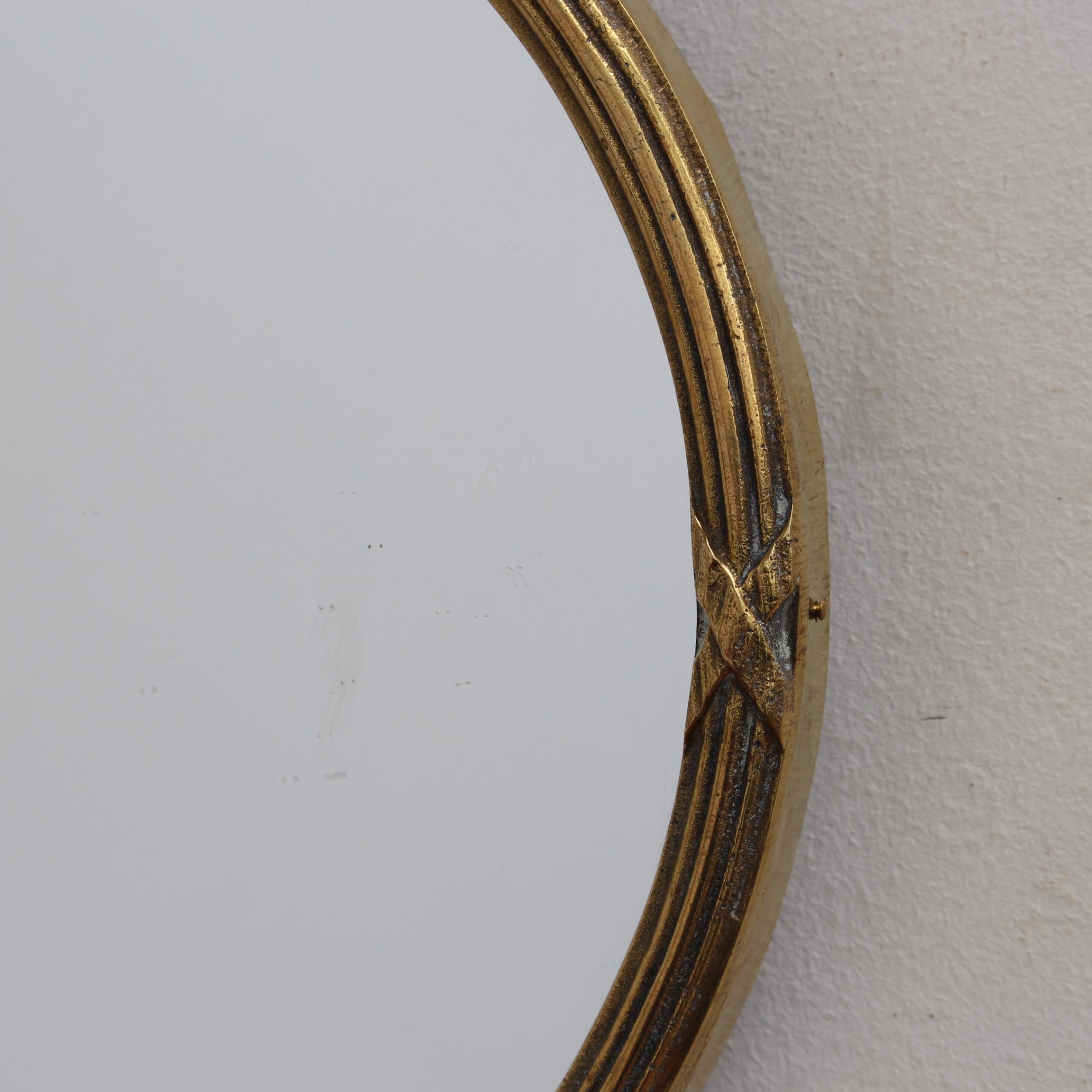 Mid-Century Italian Wall Mirror with Brass Frame and Ribbon Crest 'circa 1950s'  5