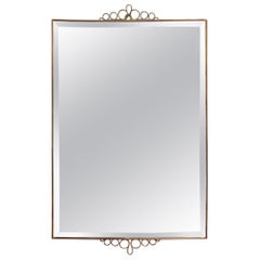 Vintage Midcentury Italian Wall Mirror with Brass Frame and Top and Bottom Flourishes