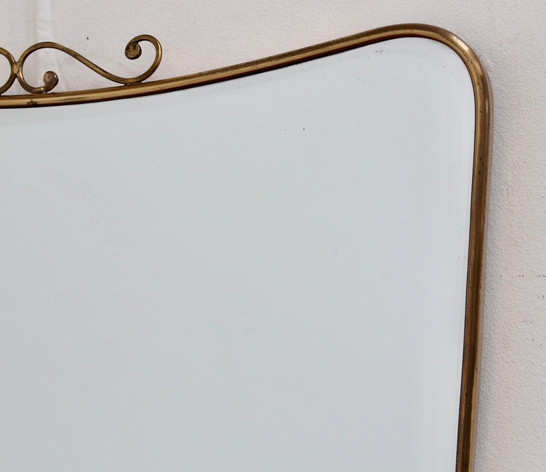 MidCentury Italian Wall Mirror with Brass Frame and Top Flourish