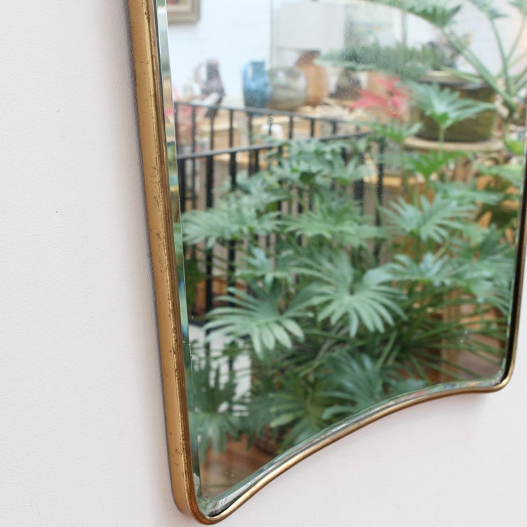 MidCentury Italian Wall Mirror with Brass Frame and Top Flourish