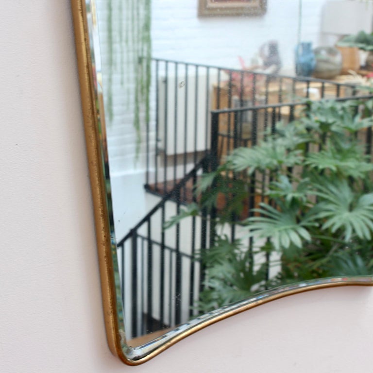 MidCentury Italian Wall Mirror with Brass Frame and Top Flourish