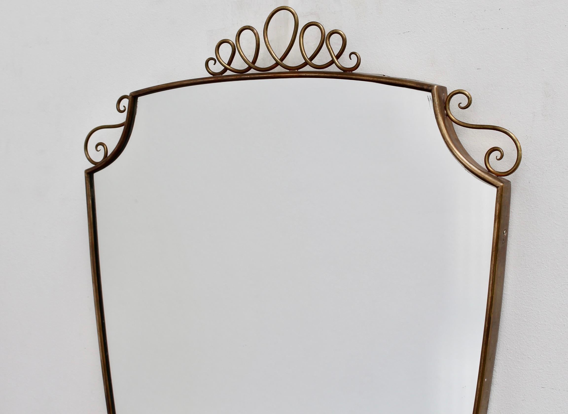 Mid-Century Italian Wall Mirror with Brass Frame and Top Flourish 'circa 1950s' 2
