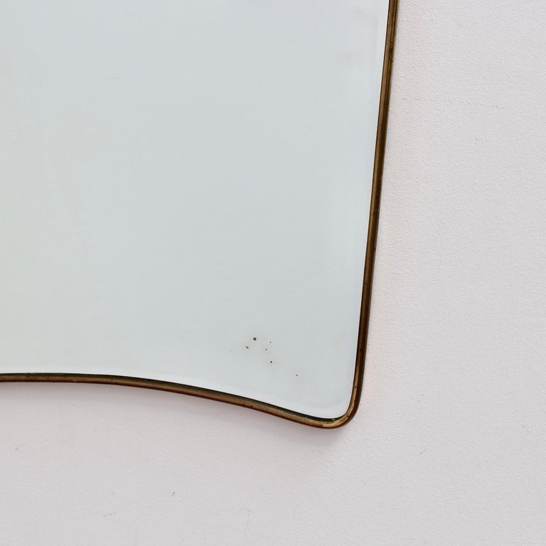 MidCentury Italian Wall Mirror with Brass Frame and Top Flourish