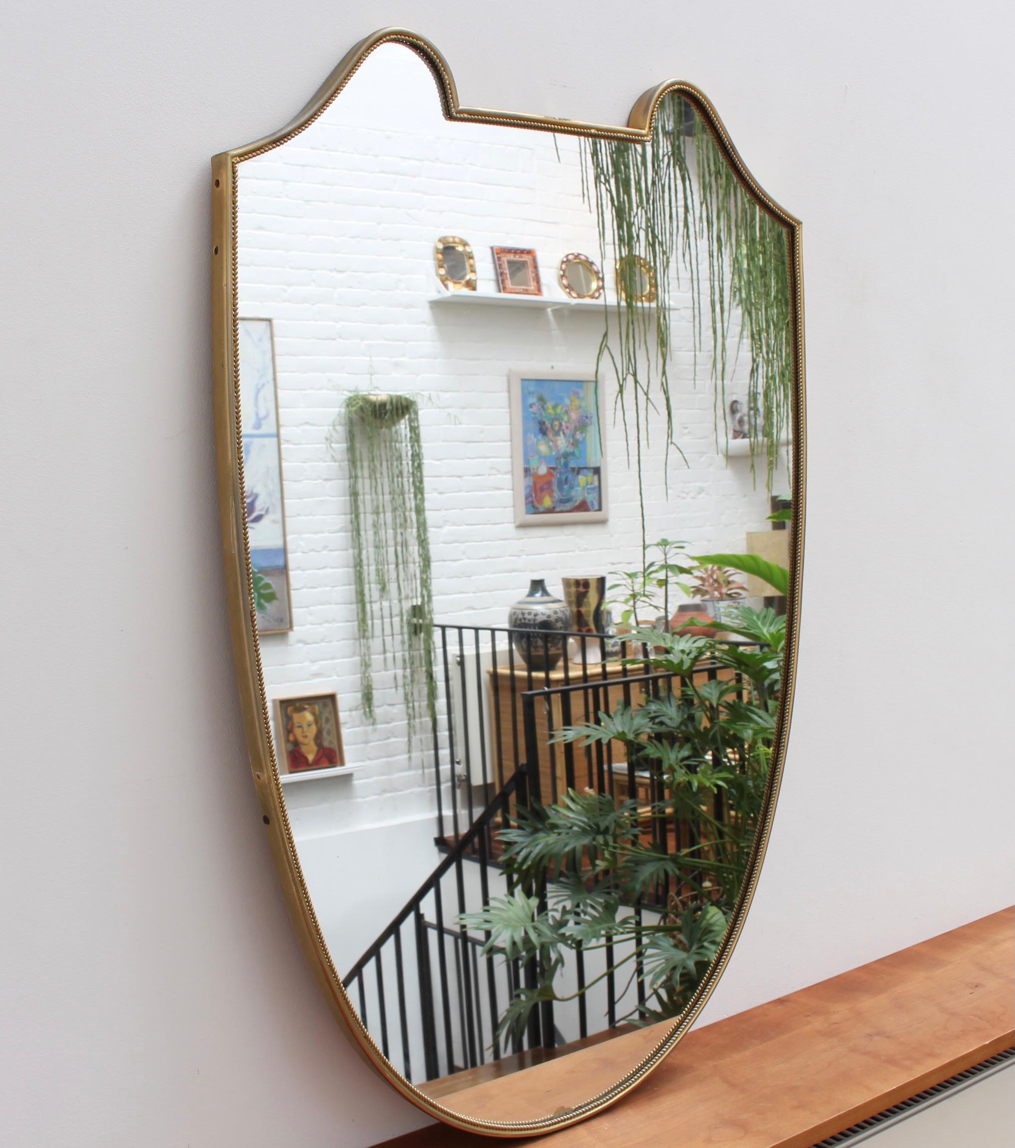 Mid-Century Modern Mid-Century Italian Wall Mirror with Brass Frame, circa 1950s