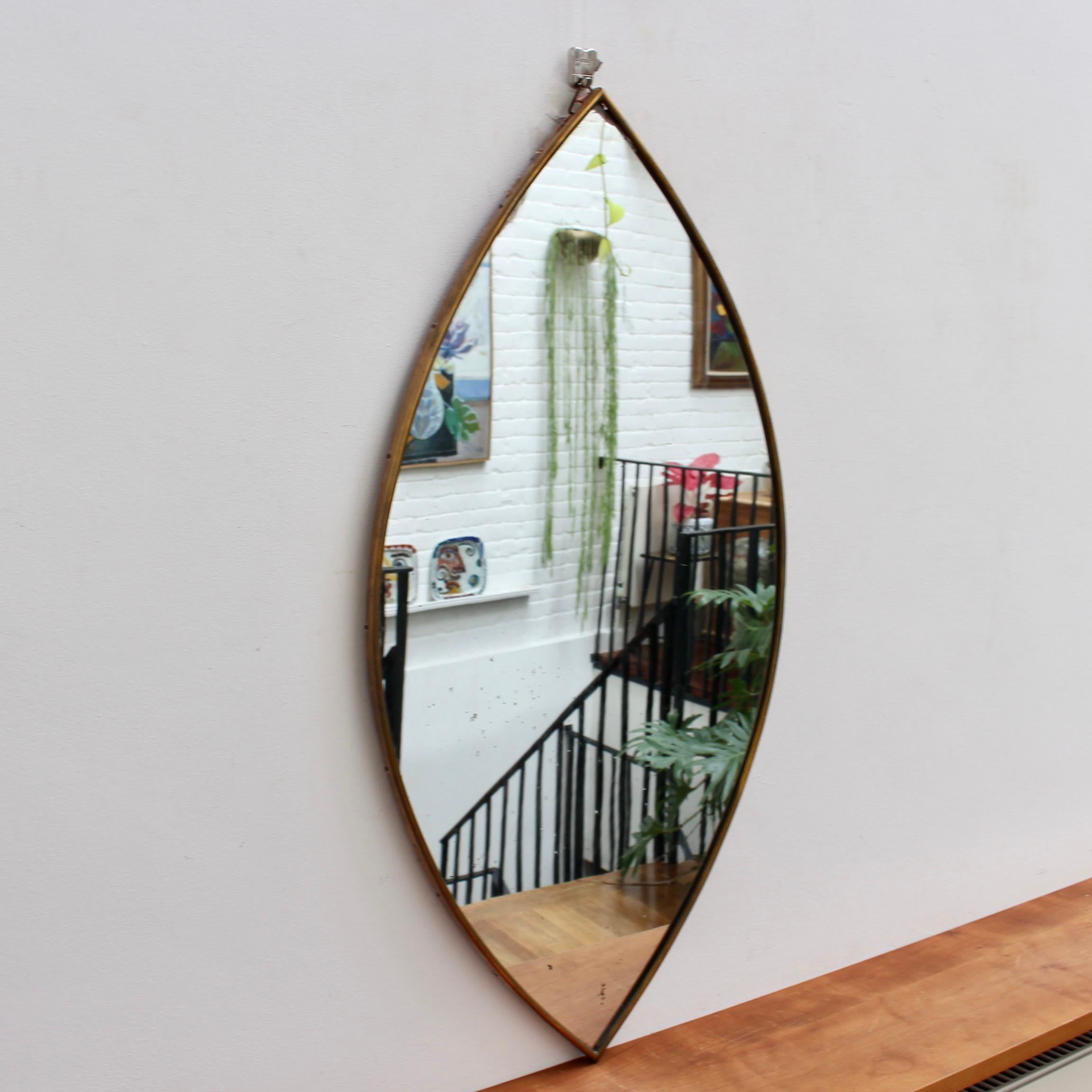Mid-Century Modern Mid-Century Italian Wall Mirror with Brass Frame (circa 1950s) For Sale