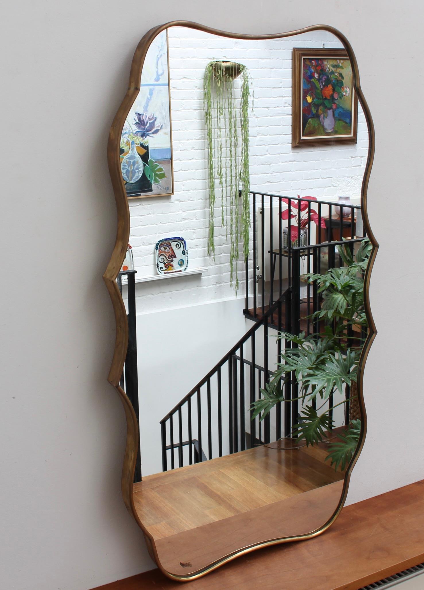 Mid-Century Modern Mid-Century Italian Wall Mirror with Brass Frame (circa 1950s) For Sale