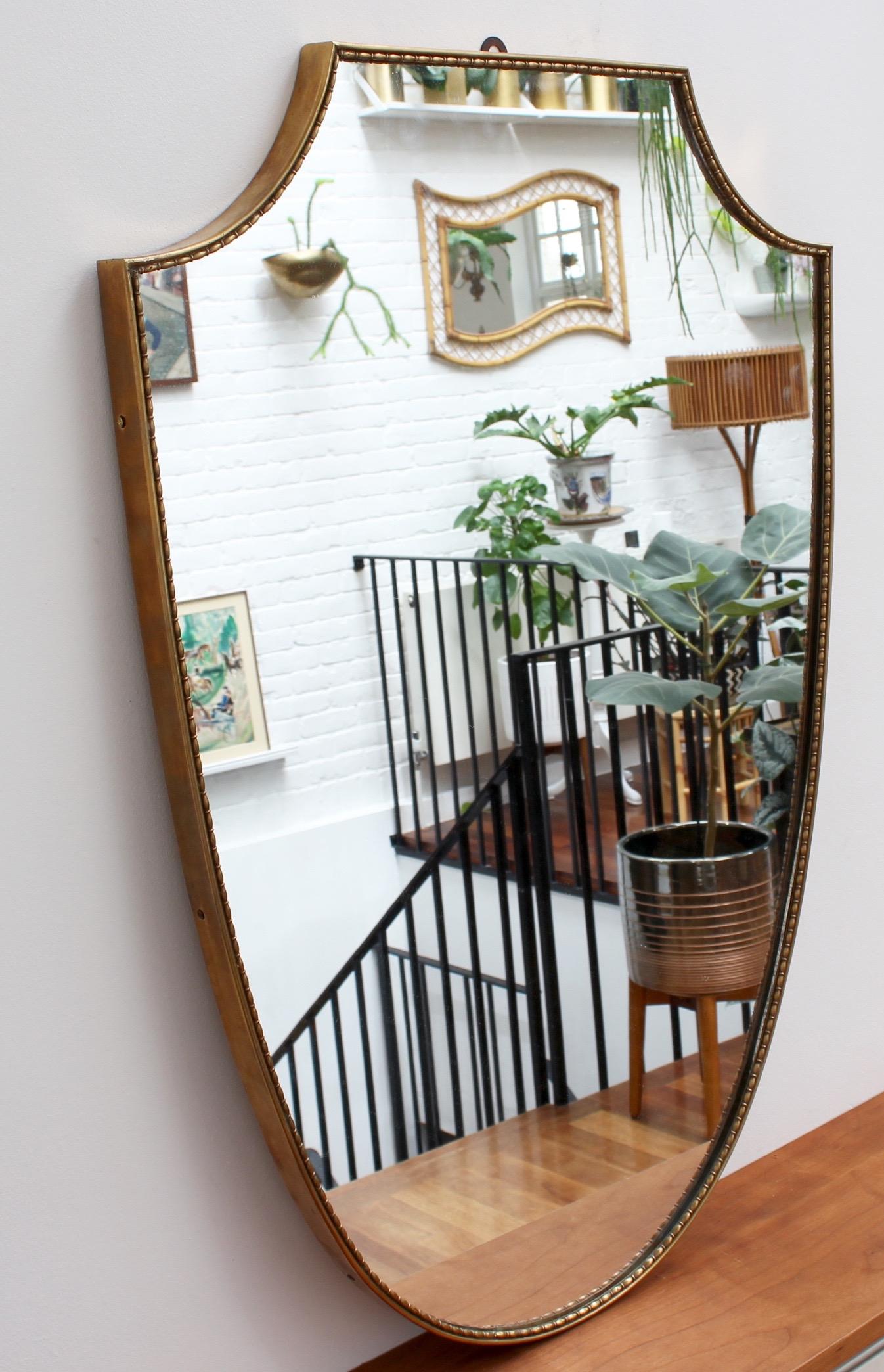 Midcentury Italian Wall Mirror with Brass Frame, circa 1950s In Good Condition In London, GB