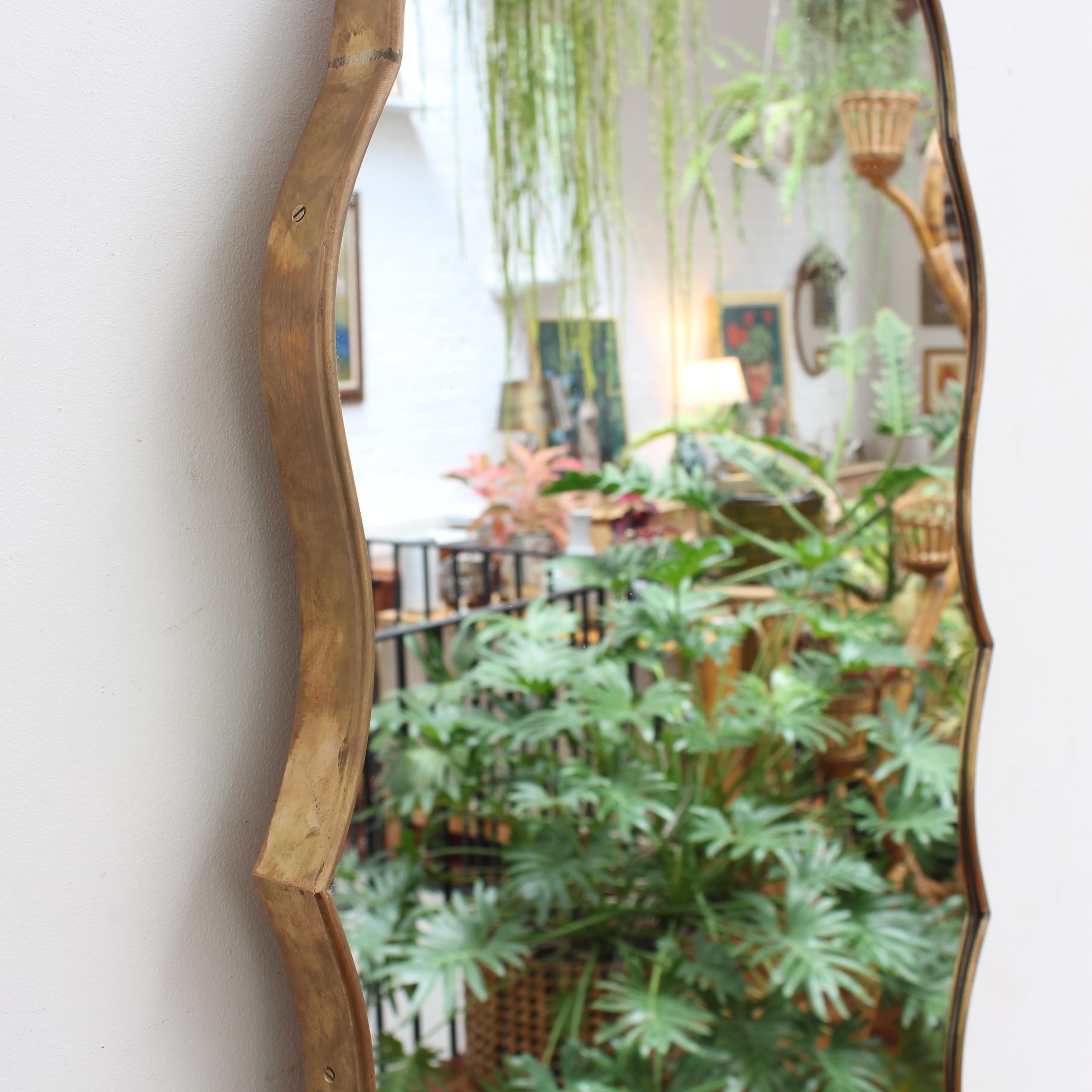 Mid-20th Century Mid-Century Italian Wall Mirror with Brass Frame (circa 1950s) For Sale