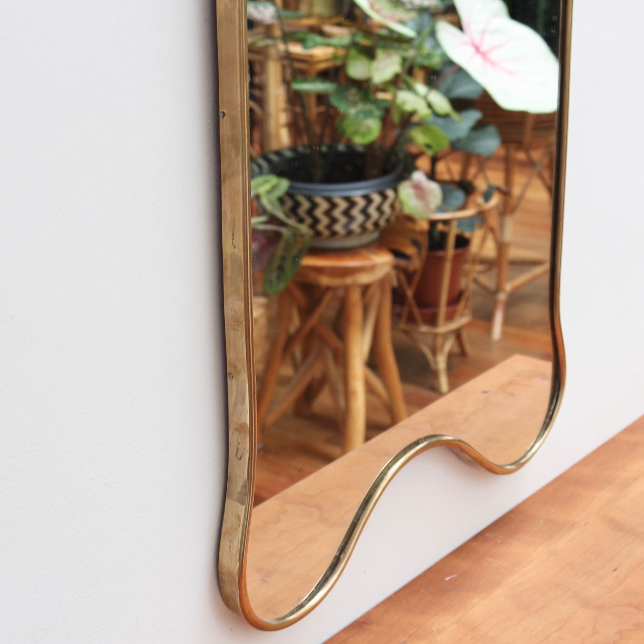 Midcentury Italian Wall Mirror with Brass Frame, circa 1950s 1