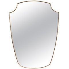 Midcentury Italian Wall Mirror with Brass Frame, circa 1950s