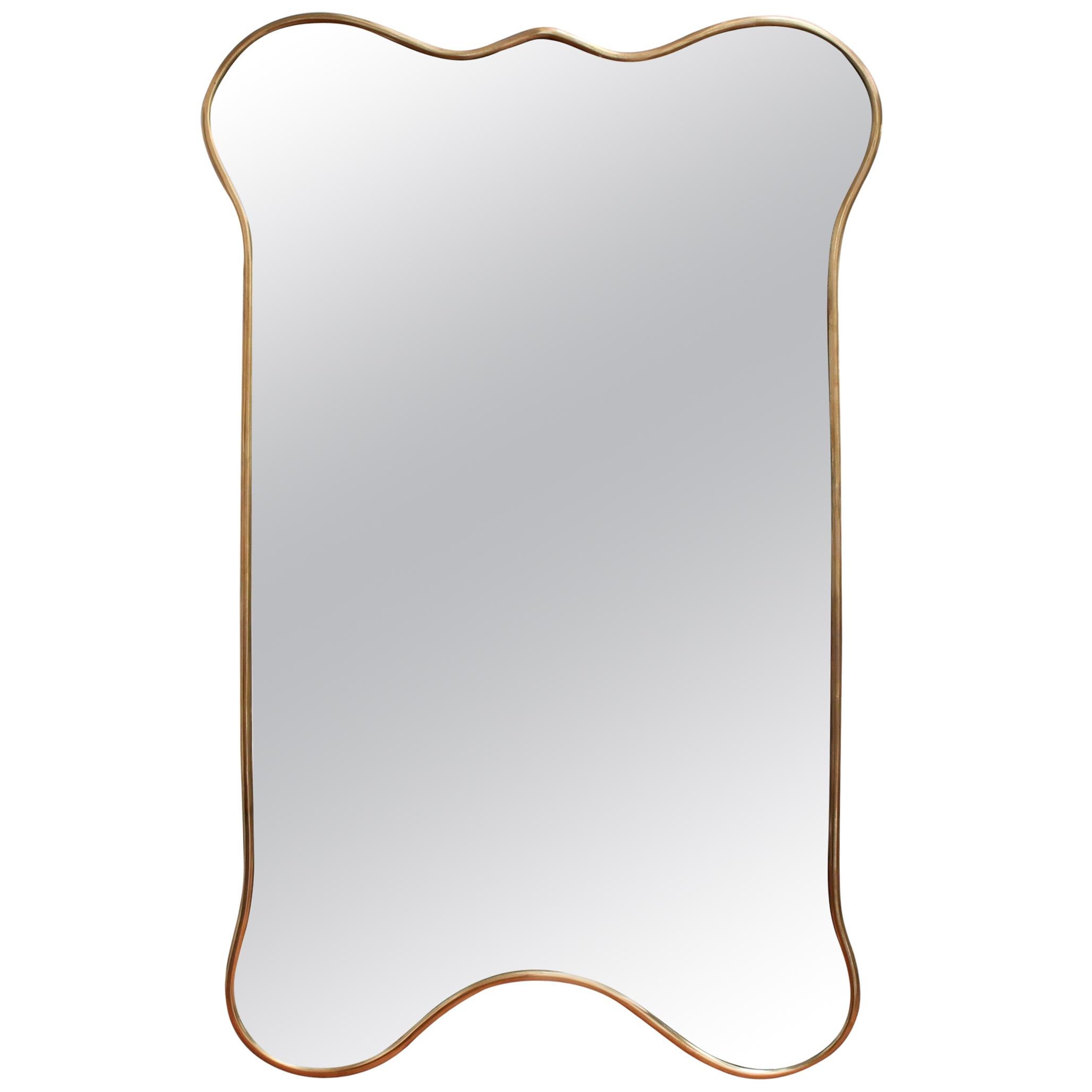 Midcentury Italian Wall Mirror with Brass Frame, circa 1950s