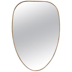 Midcentury Italian Wall Mirror with Brass Frame, circa 1950s