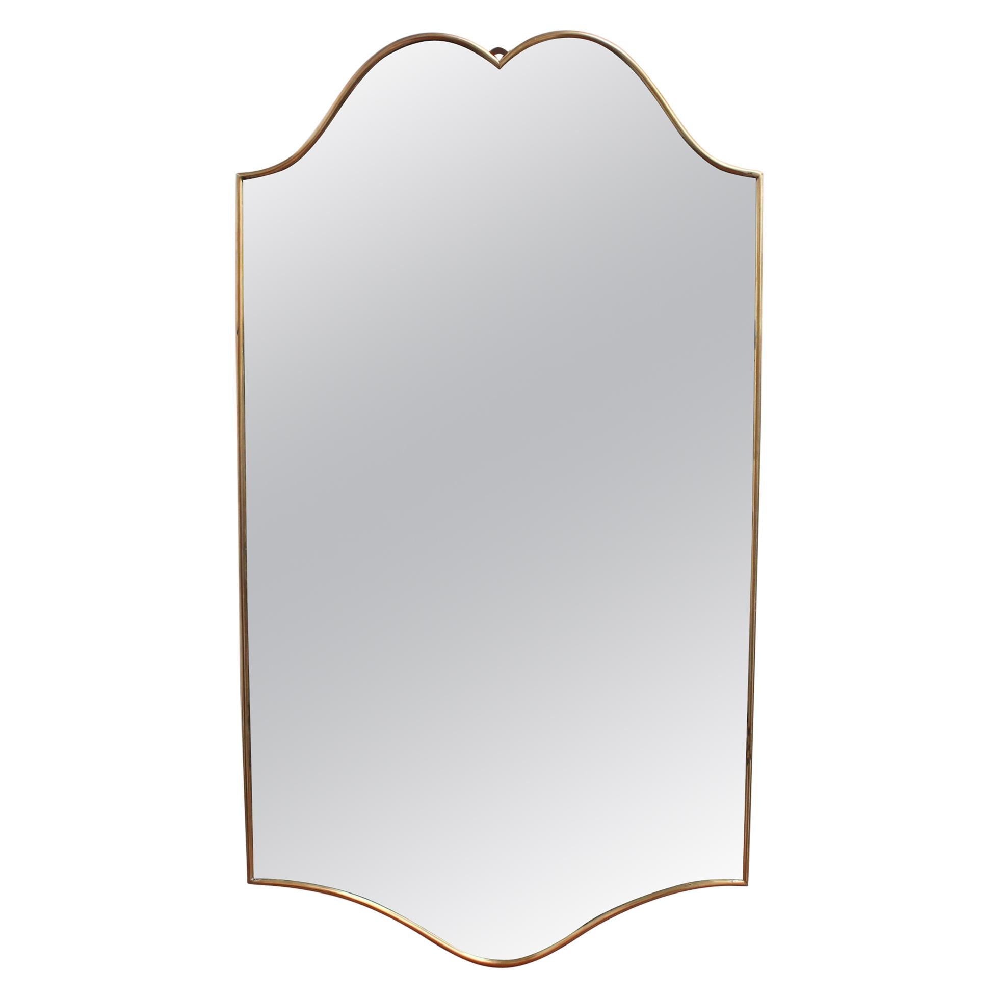 Midcentury Italian Wall Mirror with Brass Frame, circa 1950s