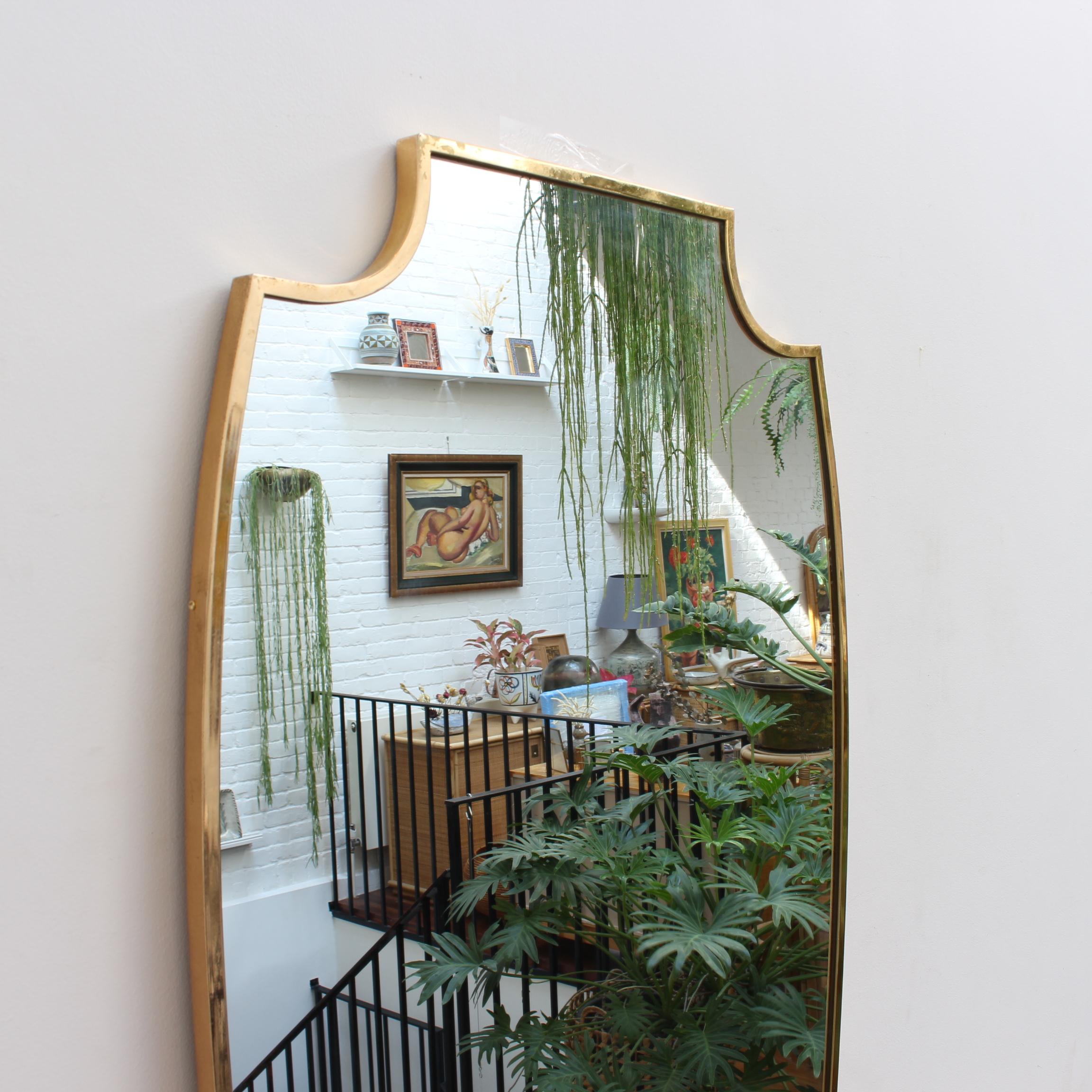 Mid-Century Modern Mid-Century Italian Wall Mirror with Brass Frame 'circa 1950s', Large