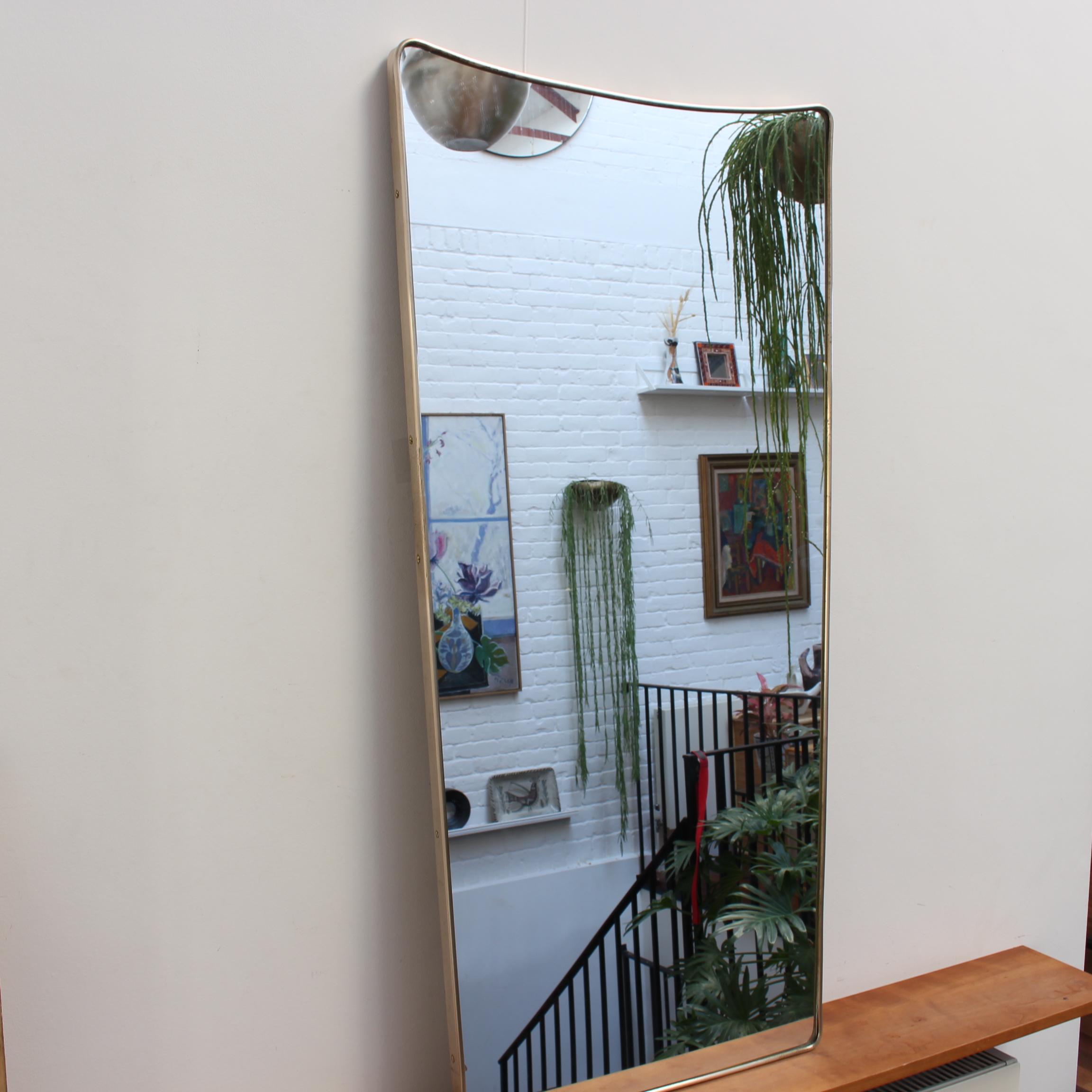 Mid-Century Modern Mid-Century Italian Wall Mirror with Brass Frame (circa 1950s) - Large For Sale