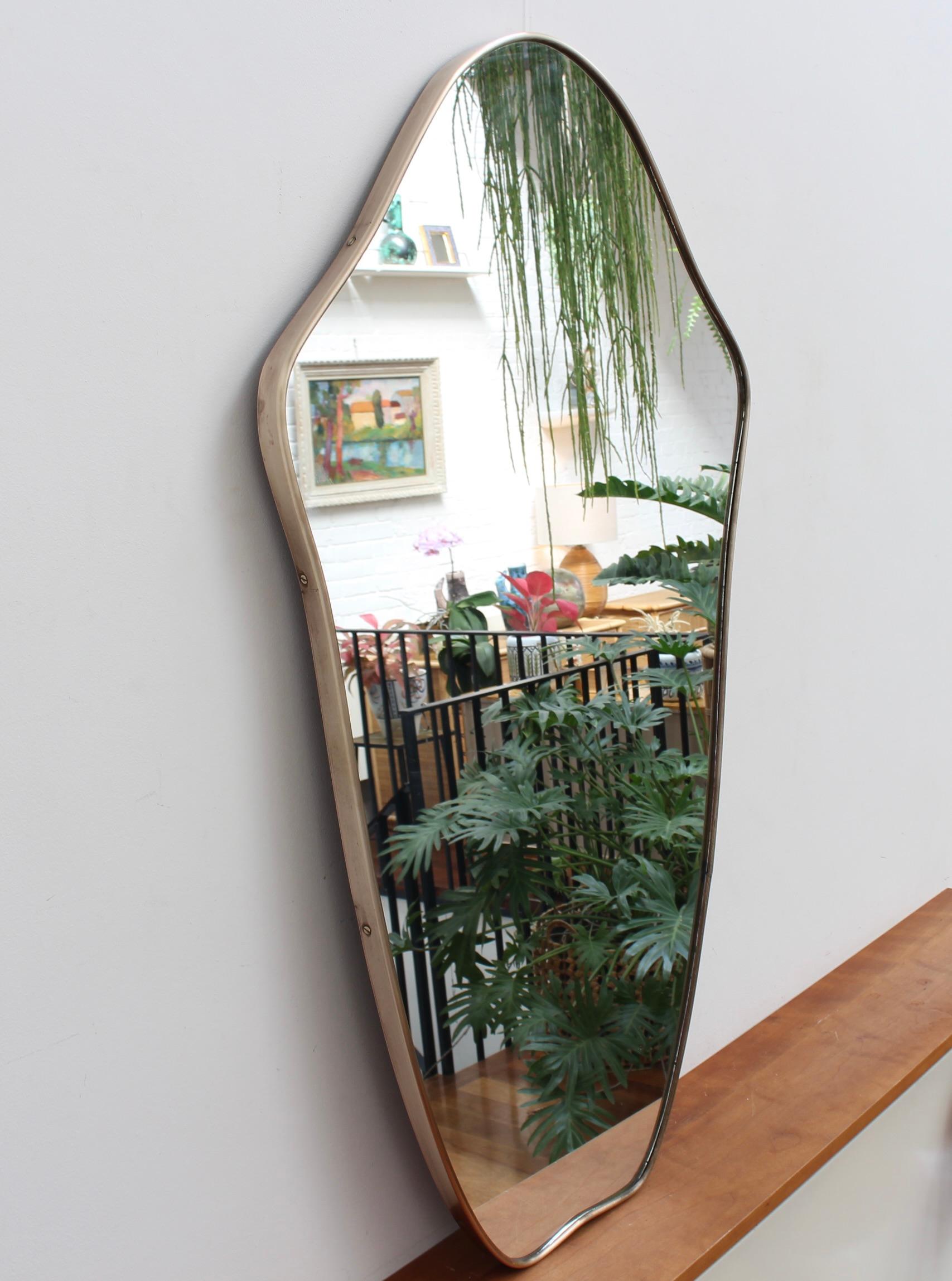 Mid-Century Modern Midcentury Italian Wall Mirror with Brass Frame 'circa 1950s', Large For Sale