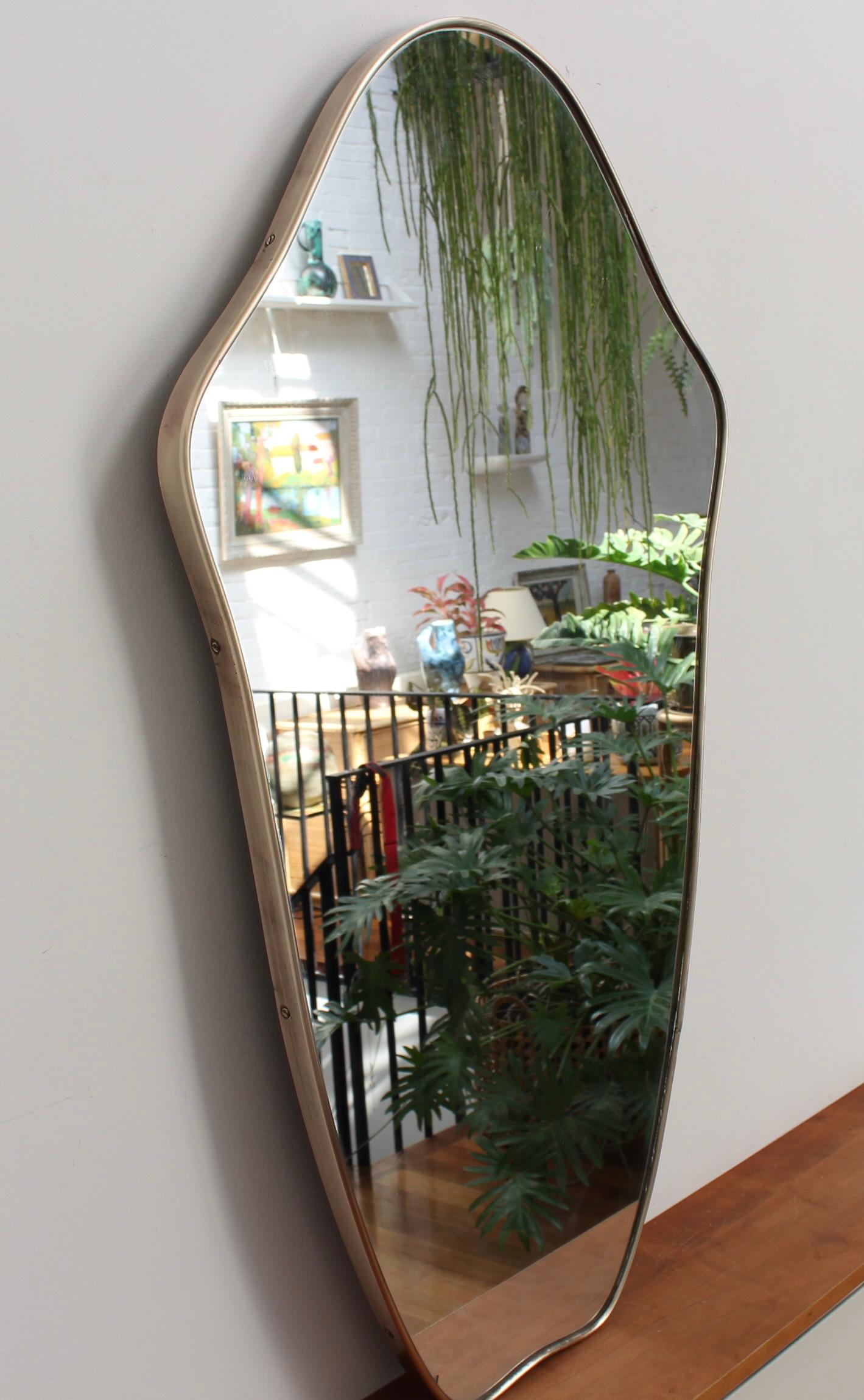 Mid-Century Modern Midcentury Italian Wall Mirror with Brass Frame 'circa 1950s', Large For Sale