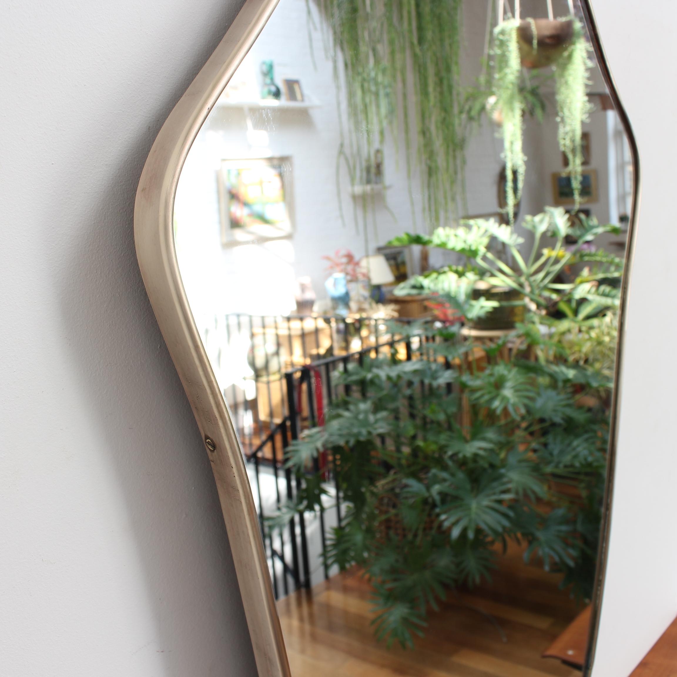Mid-20th Century Midcentury Italian Wall Mirror with Brass Frame 'circa 1950s', Large For Sale