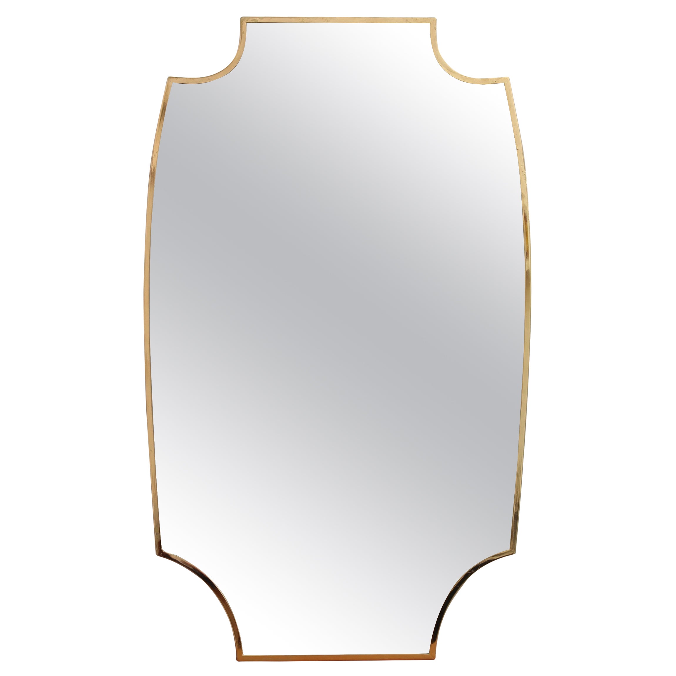 Mid-Century Italian Wall Mirror with Brass Frame 
circa 1950s
, Large