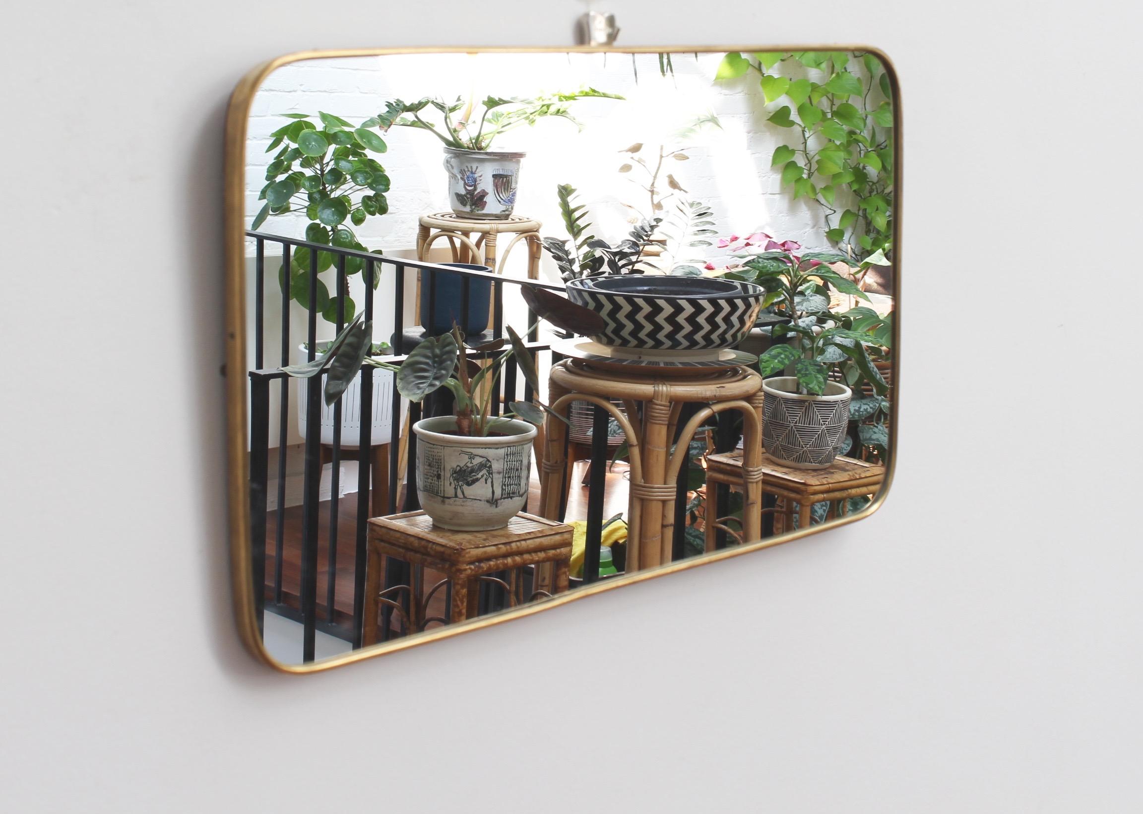 Midcentury Italian Wall Mirror with Brass Frame, circa 1950s, Small 5