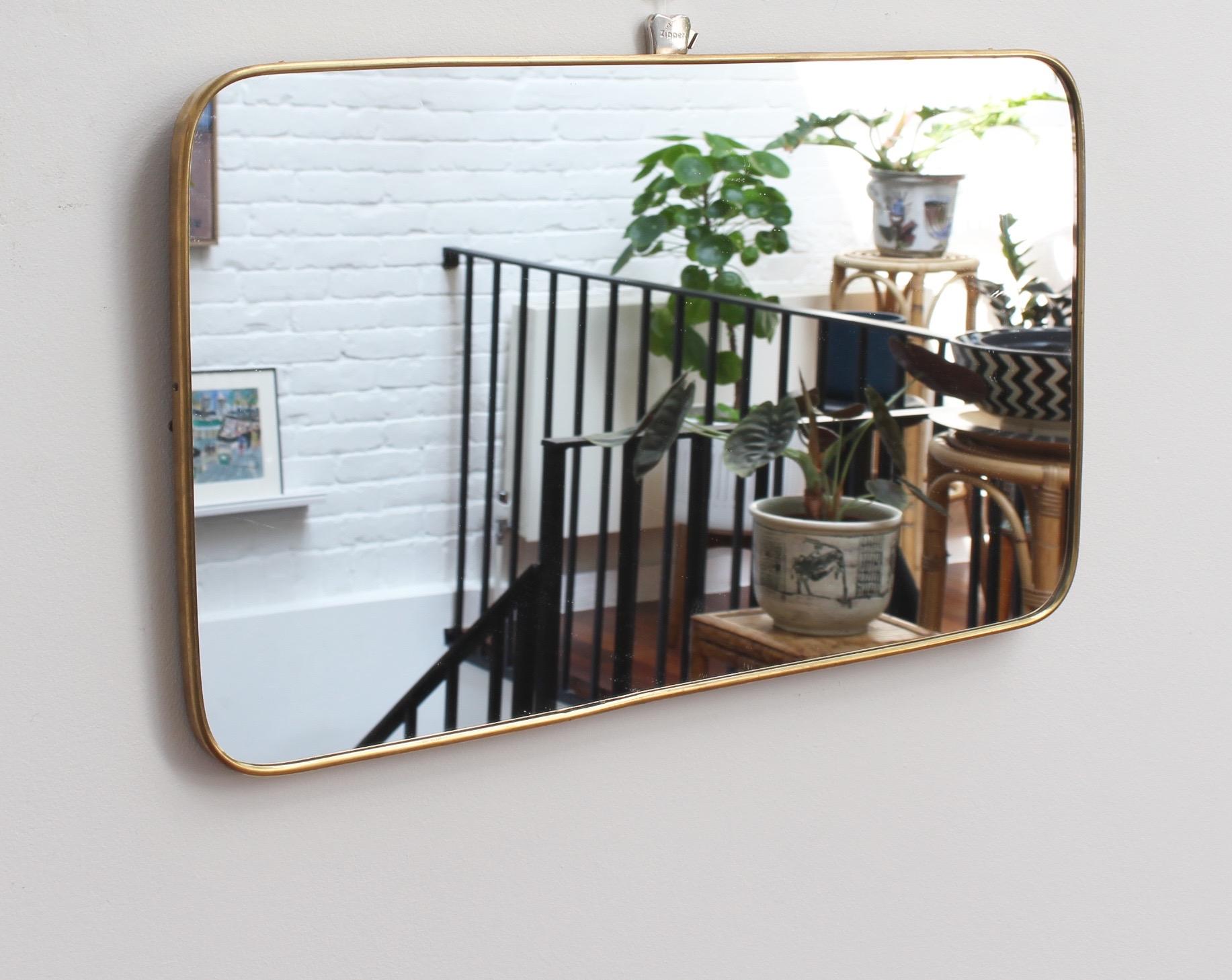 Midcentury Italian Wall Mirror with Brass Frame, circa 1950s, Small 6