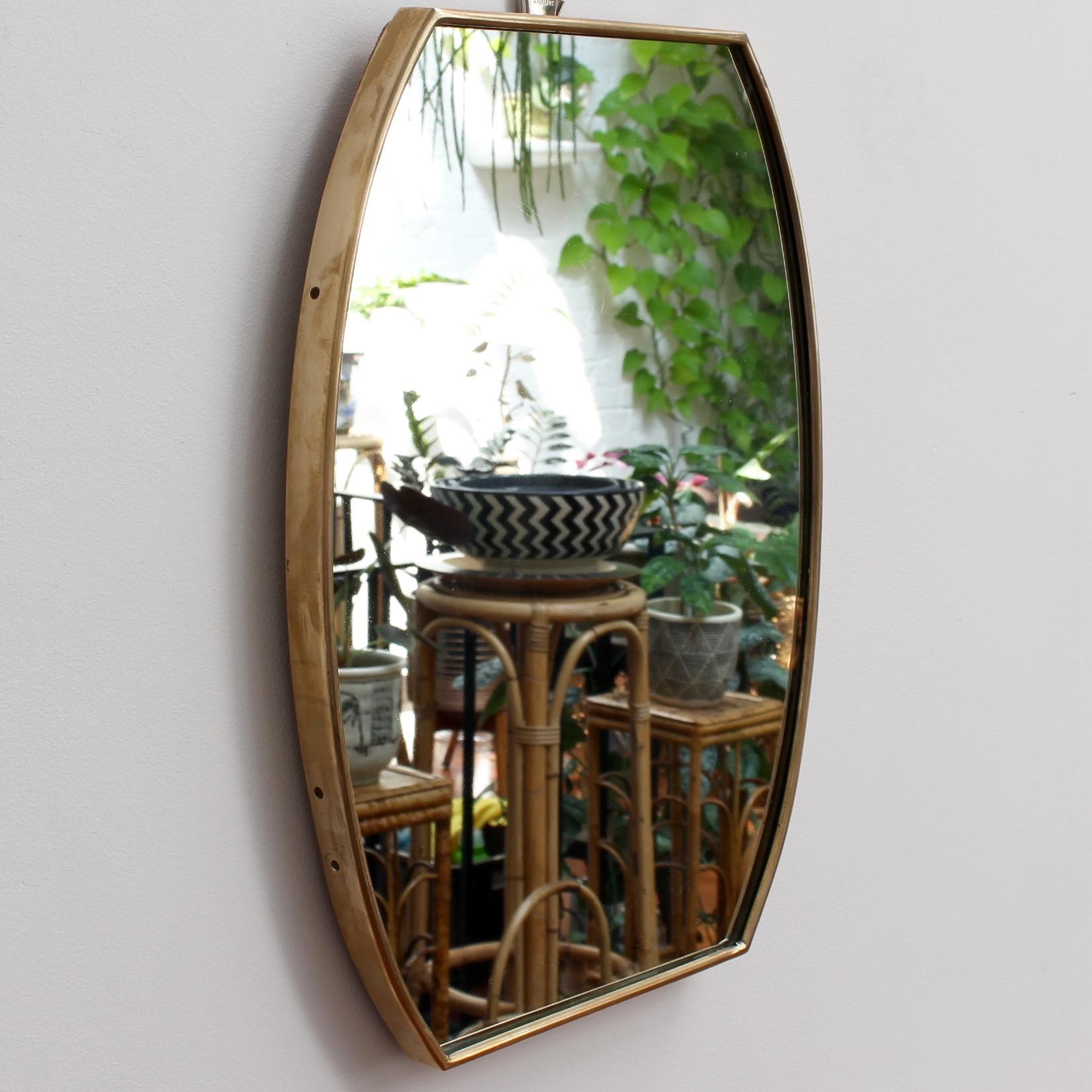 Midcentury Italian Wall Mirror with Brass Frame 'circa 1950s' Small In Good Condition In London, GB