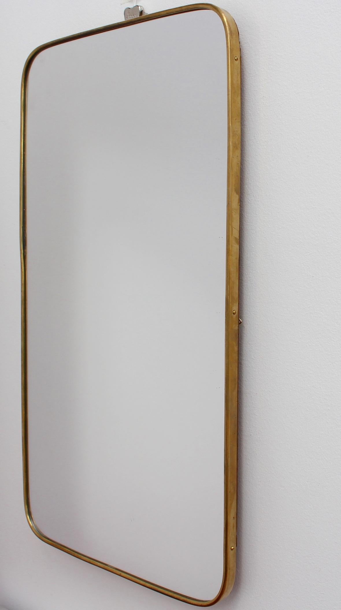 Midcentury Italian Wall Mirror with Brass Frame, circa 1950s, Small In Good Condition In London, GB