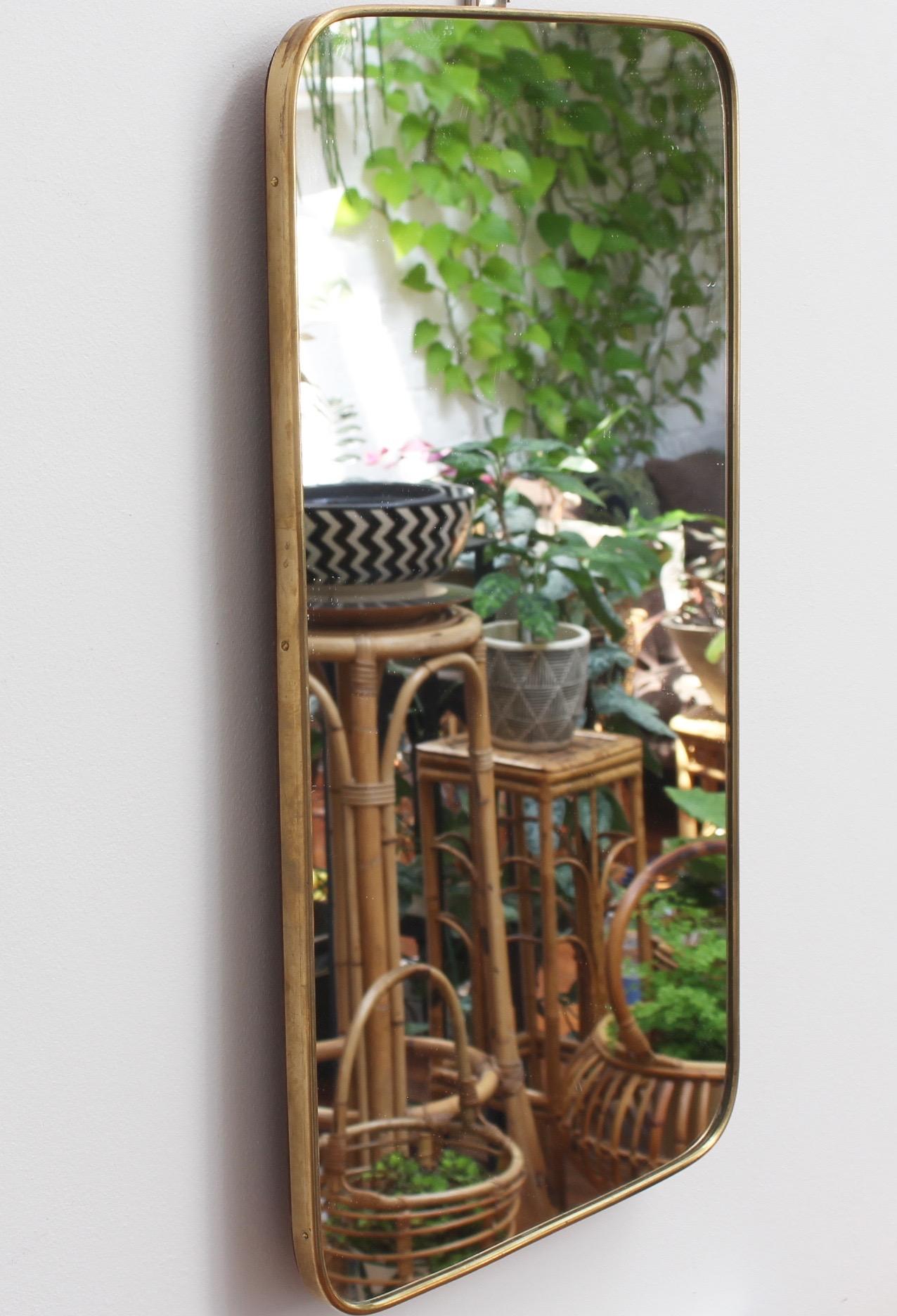 Midcentury Italian Wall Mirror with Brass Frame, circa 1950s, Small 4