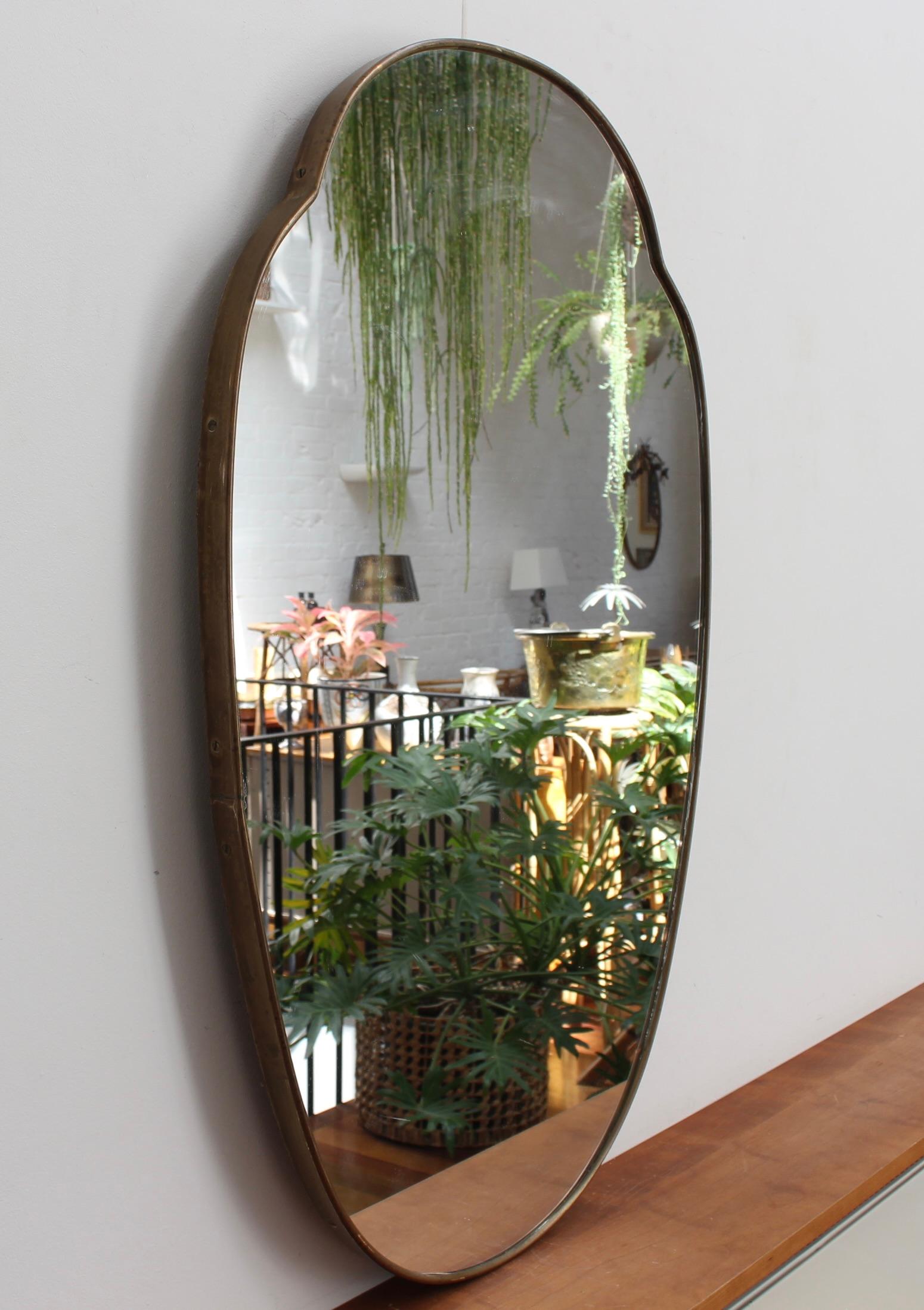 Mid-Century Modern Mid-Century Italian Wall Mirror with Brass Frame (circa 1960s) For Sale