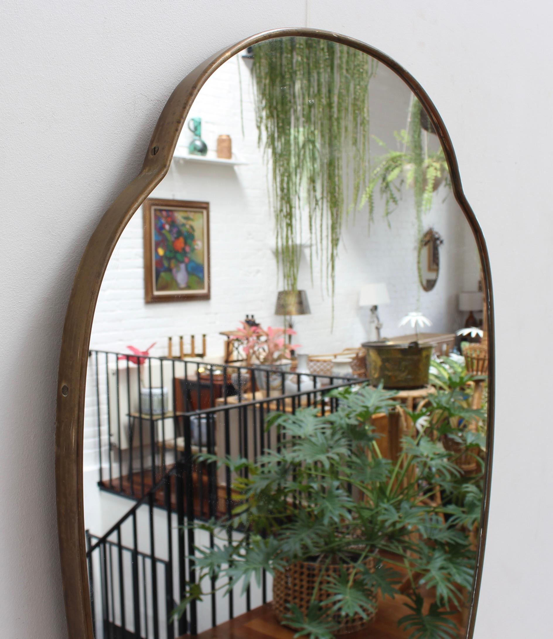 Mid-20th Century Mid-Century Italian Wall Mirror with Brass Frame (circa 1960s) For Sale
