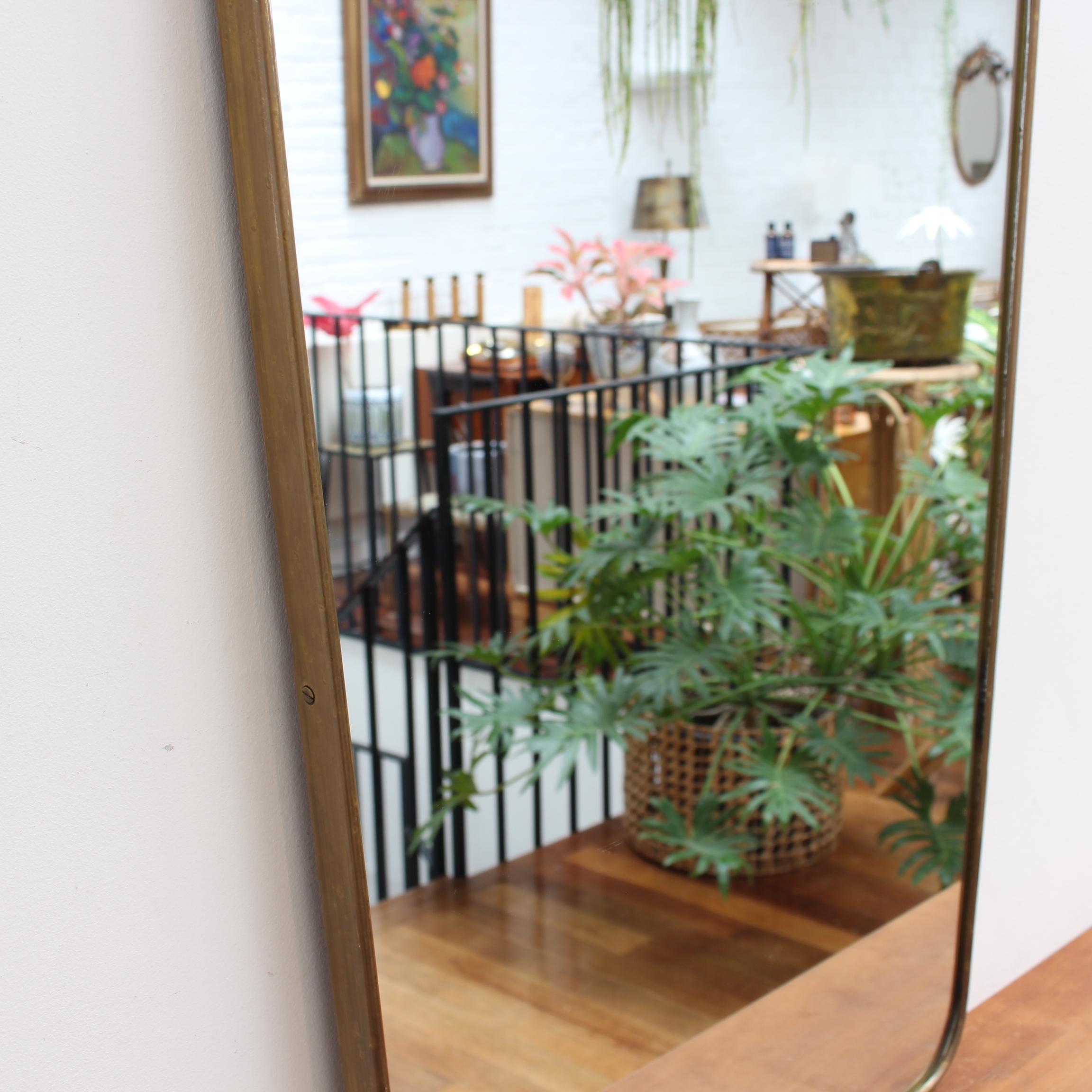 Mid-20th Century Mid-Century Italian Wall Mirror with Brass Frame (circa 1960s) For Sale