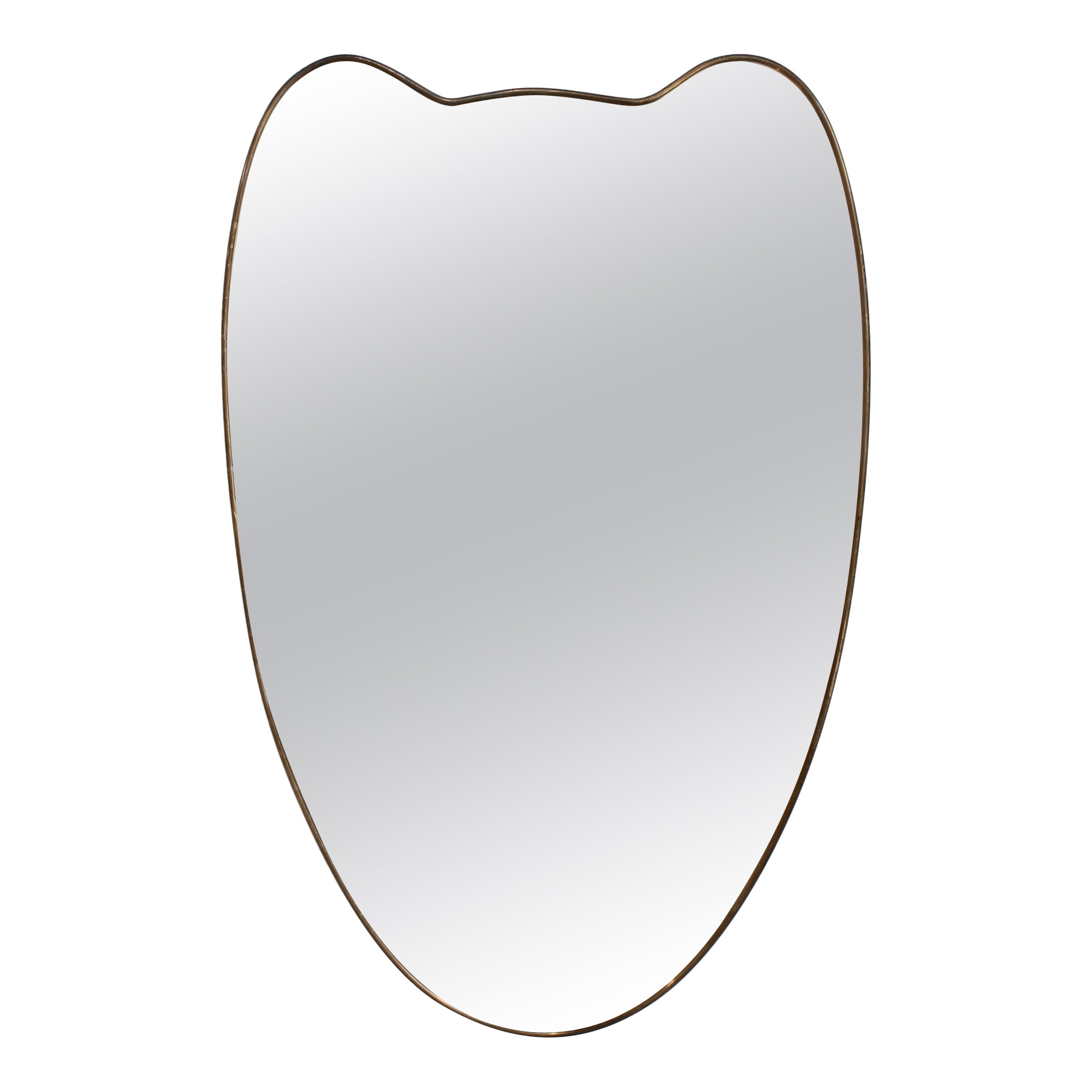 Mid-Century Italian Wall Mirror with Brass Frame For Sale