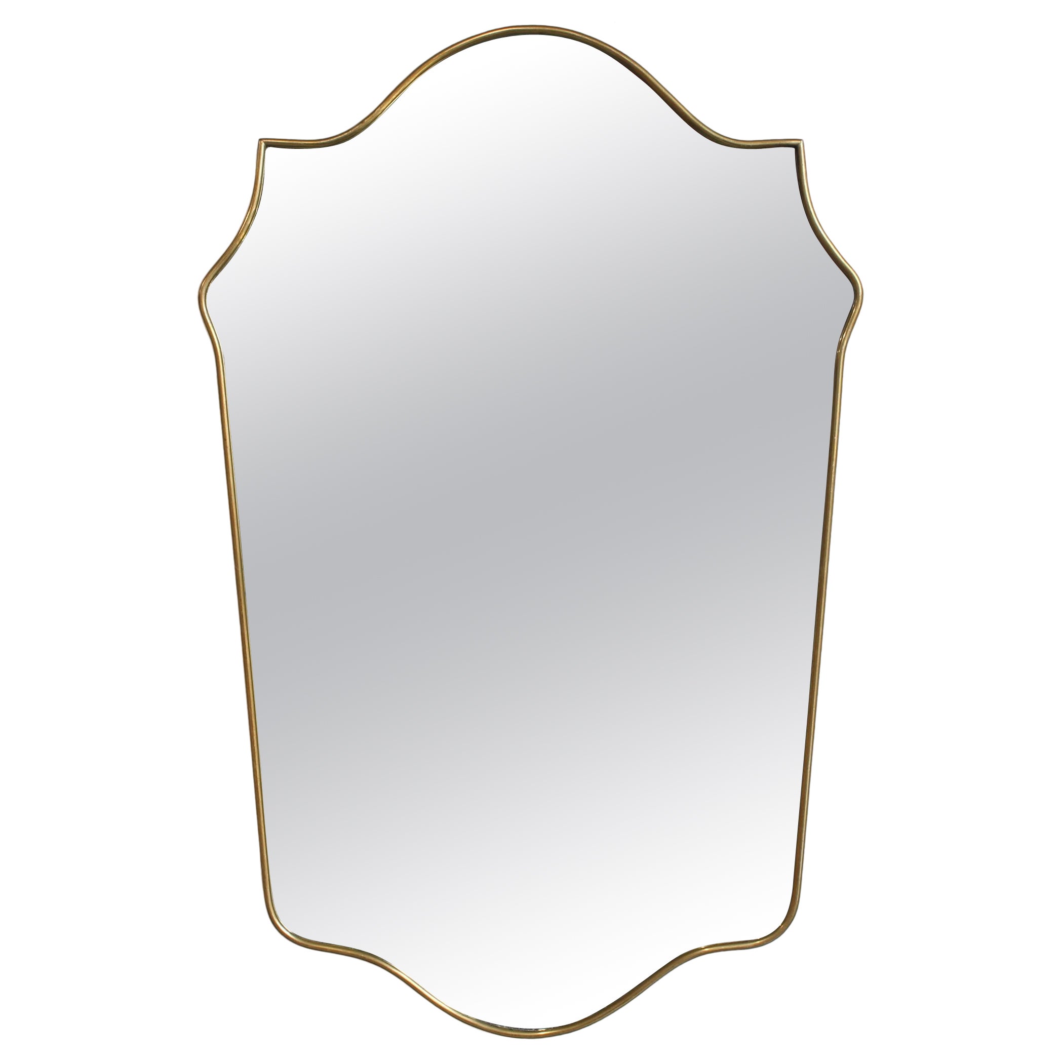 Mid-Century Italian Wall Mirror, Brass Frame, Gio Ponti Style, 1960s