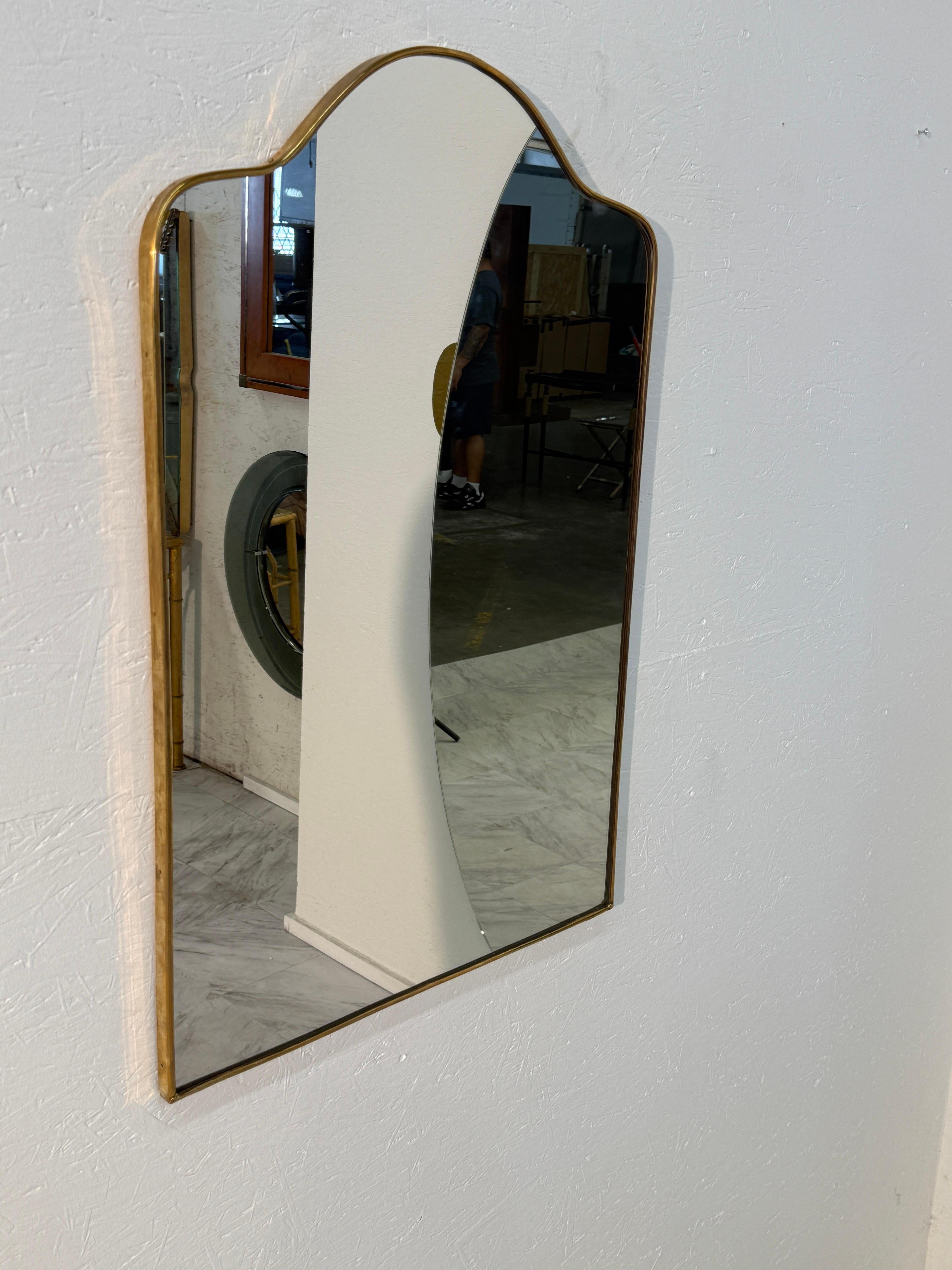 Mid-20th Century Mid-Century Italian Wall Mirror with Brass Frame, Italy 1960s For Sale