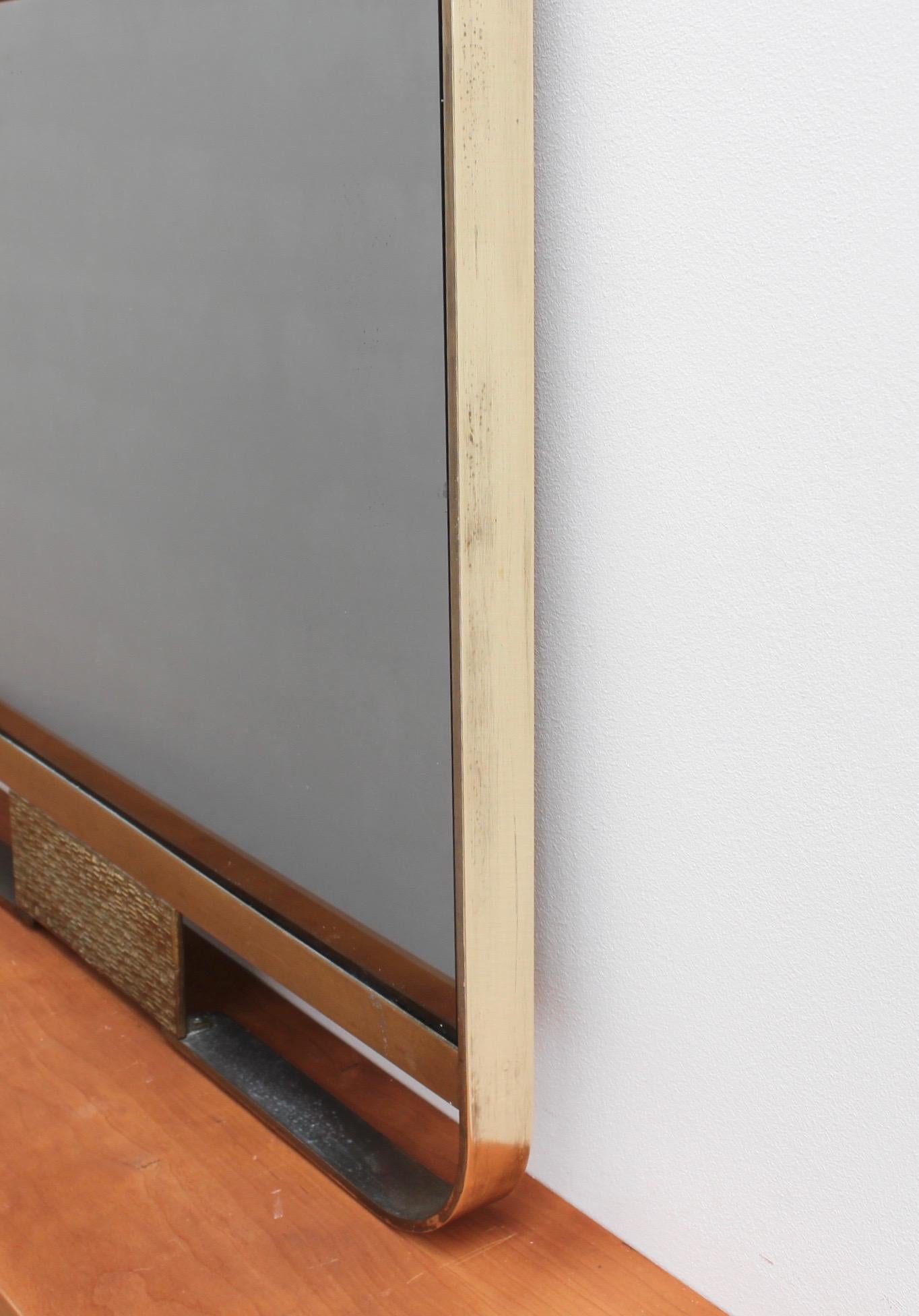 Midcentury Italian Wall Mirror with Double Brass Frame, circa 1950s 5