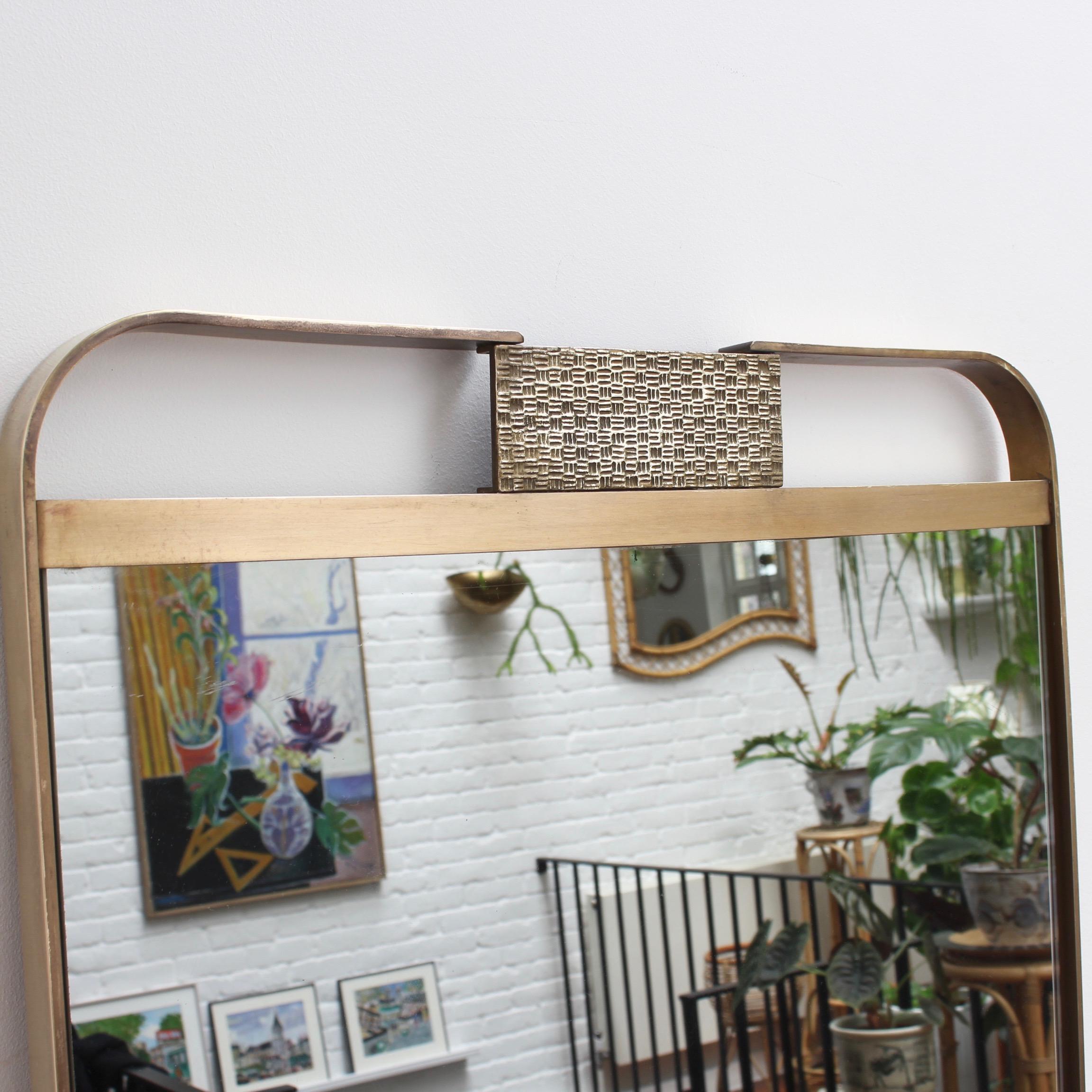 Midcentury Italian Wall Mirror with Double Brass Frame, circa 1950s 7