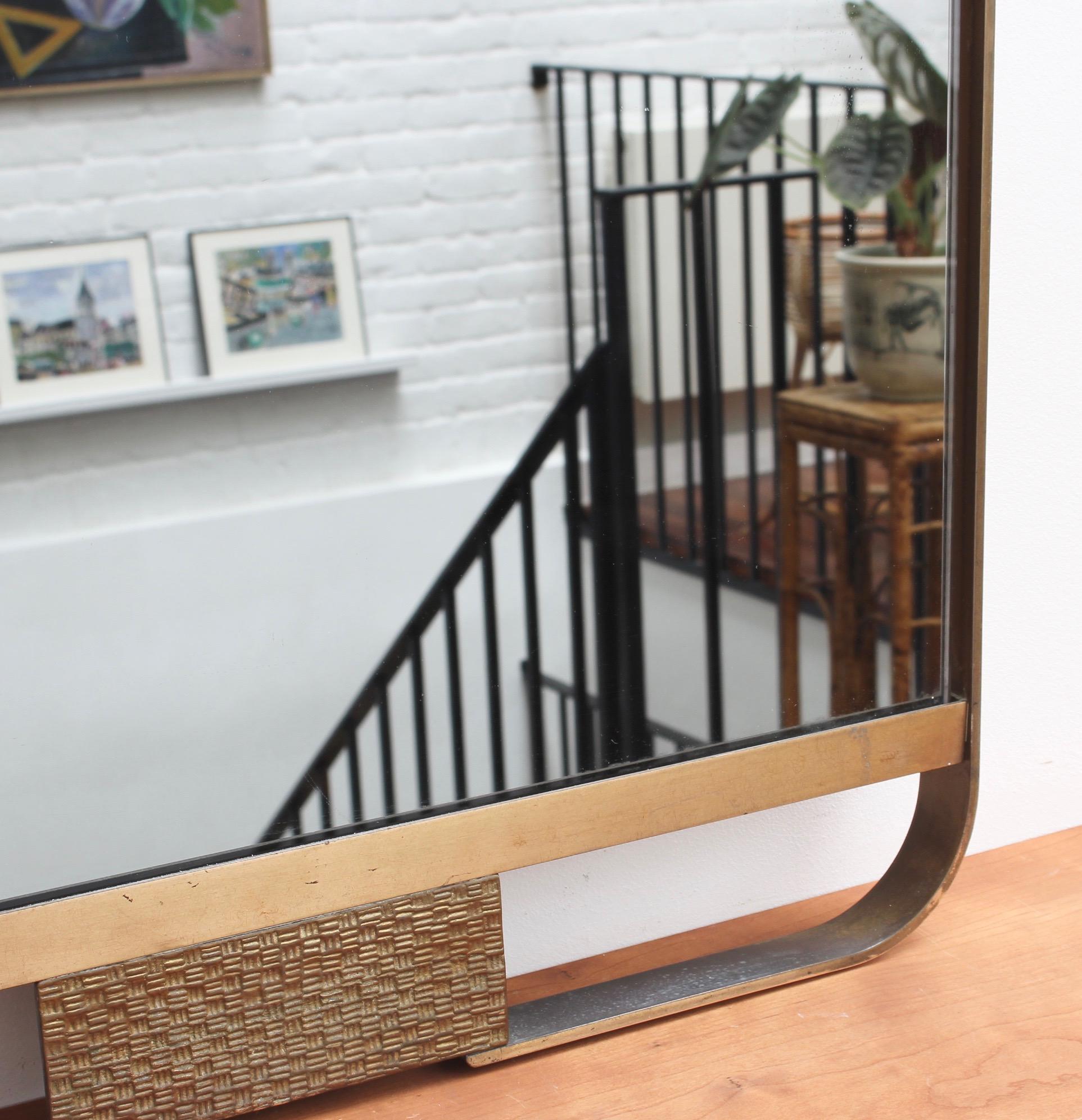 Midcentury Italian Wall Mirror with Double Brass Frame, circa 1950s 13