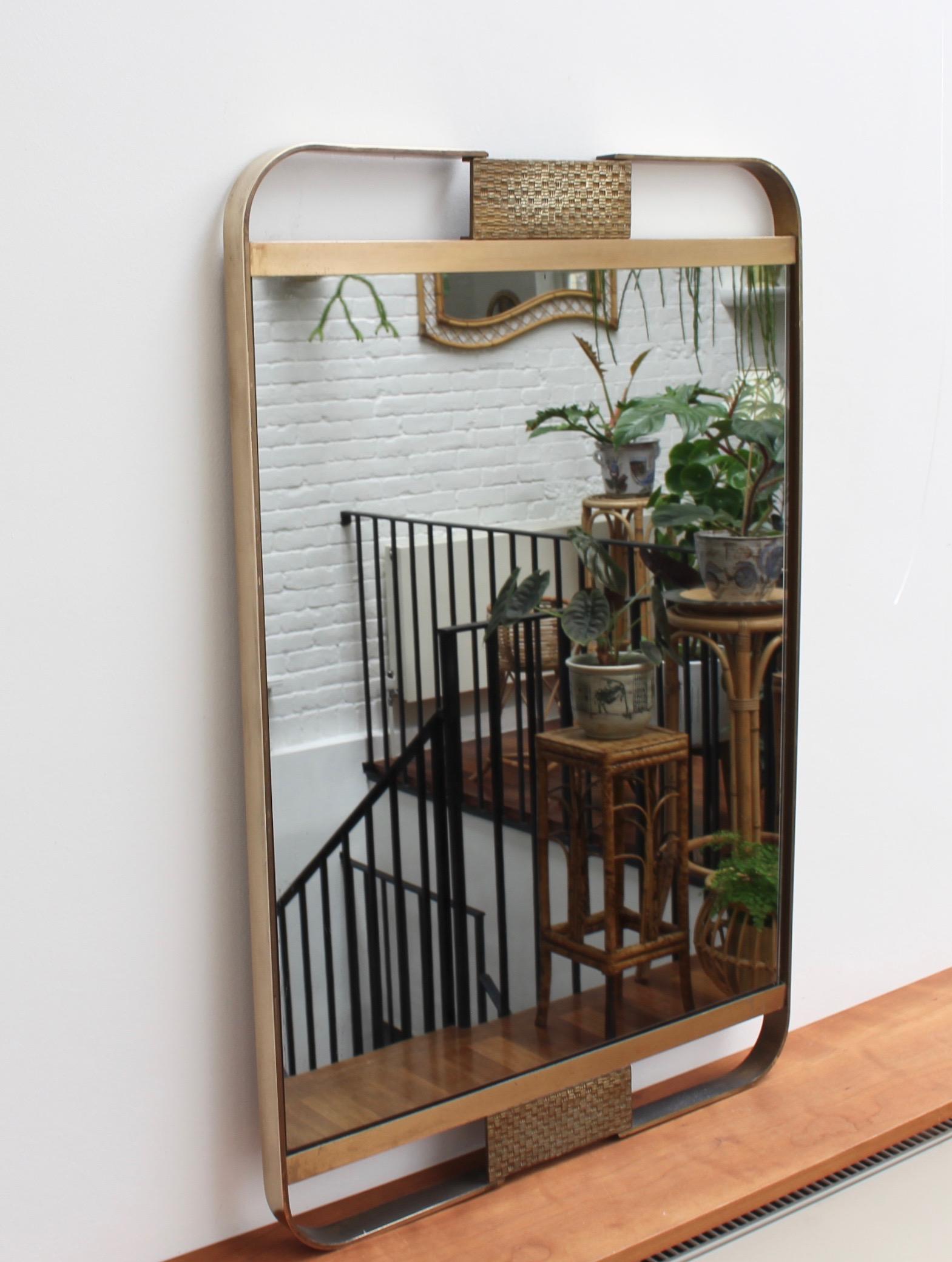 Midcentury Italian Wall Mirror with Double Brass Frame, circa 1950s 2