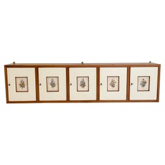 Mid Century Italian Wall Mounted Sideboard in Cherry and Painted Flowers, 1950s