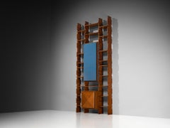 Italienischer Hängeschrank aus der Mitte des Jahrhunderts in Nussbaum mit blauen Akzenten