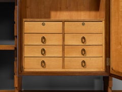 Meuble mural italien du milieu du siècle en noyer avec accents bleus