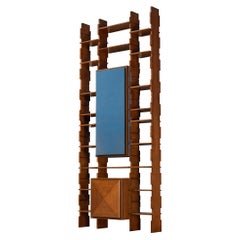 Mid-Century Italian Wall Unit in Walnut with Blue Accents